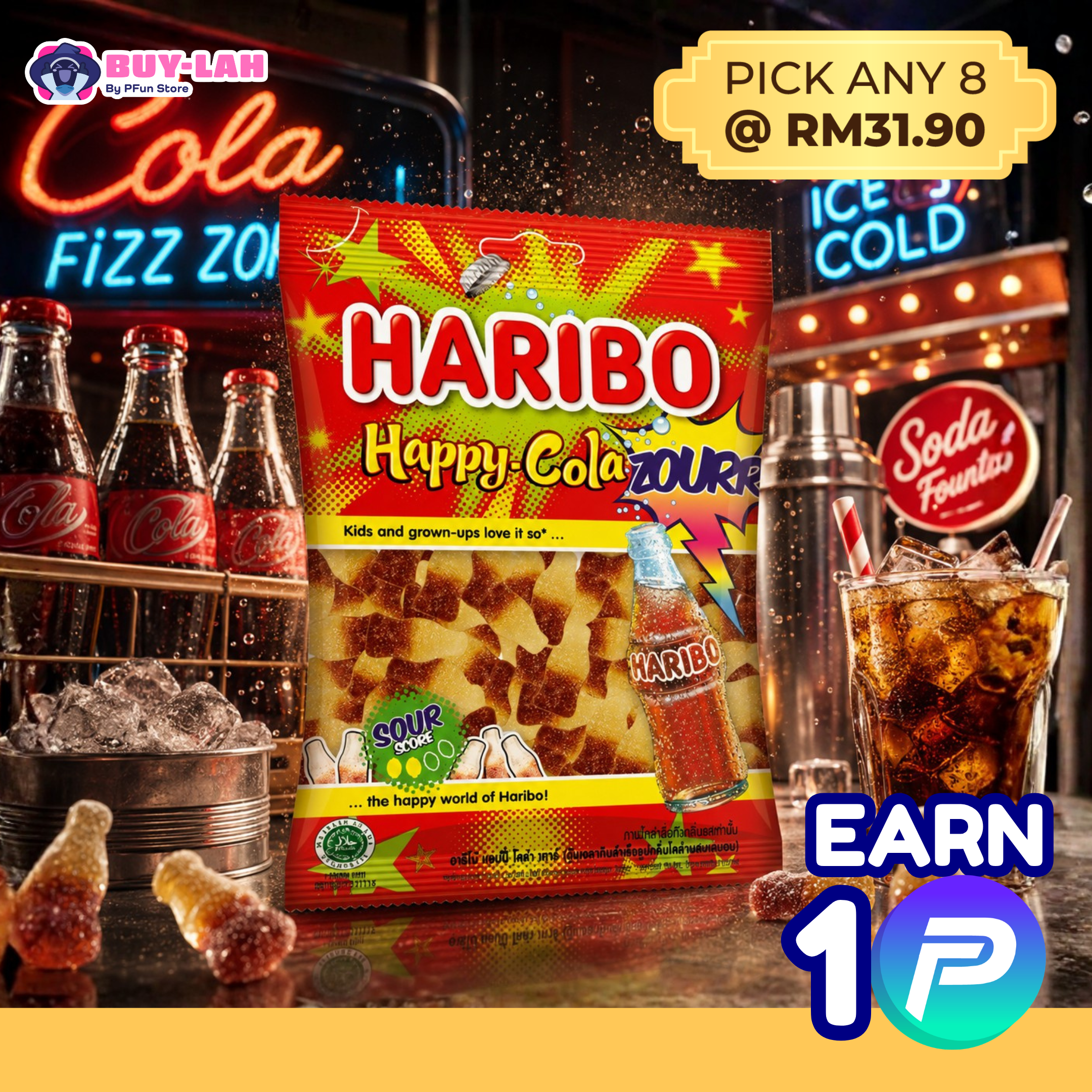 HARIBO Zourr Happy Cola Gummy Candy — Sour Cola