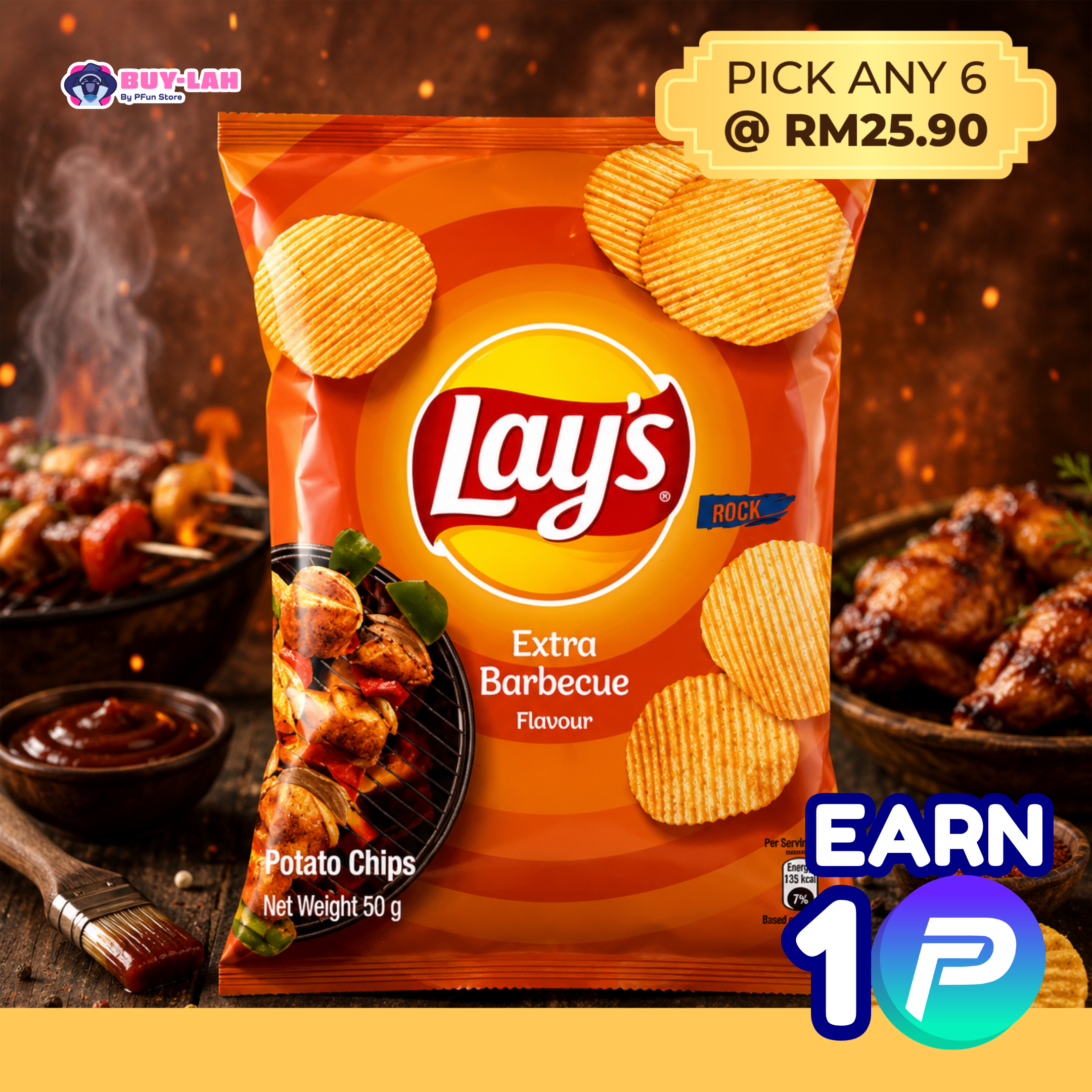 Lay's Extra Barbecue Potato Chips 50g
