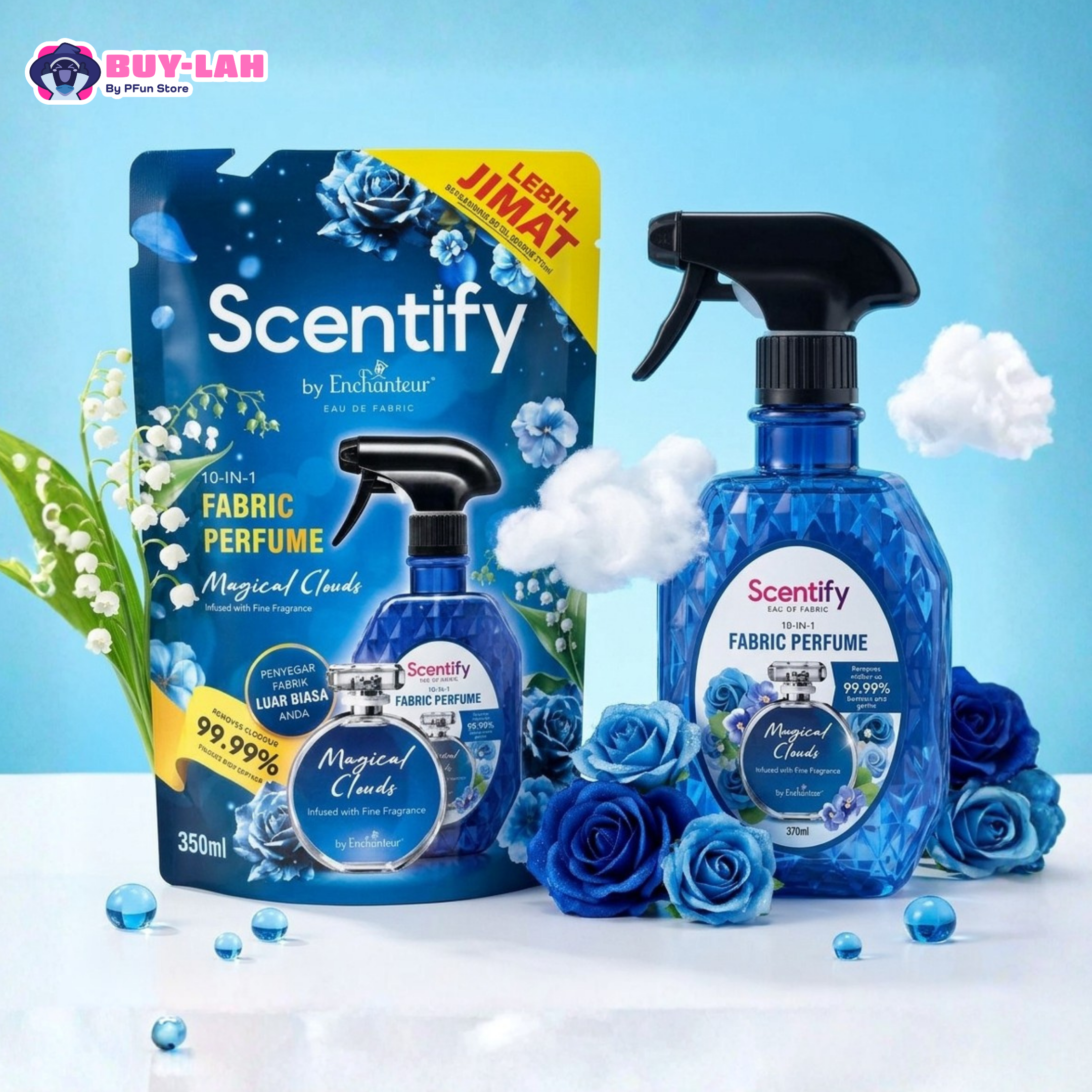 Scentify Fabric Perfume Refill Bundle – 370ml Spray + 350ml Refill Pack