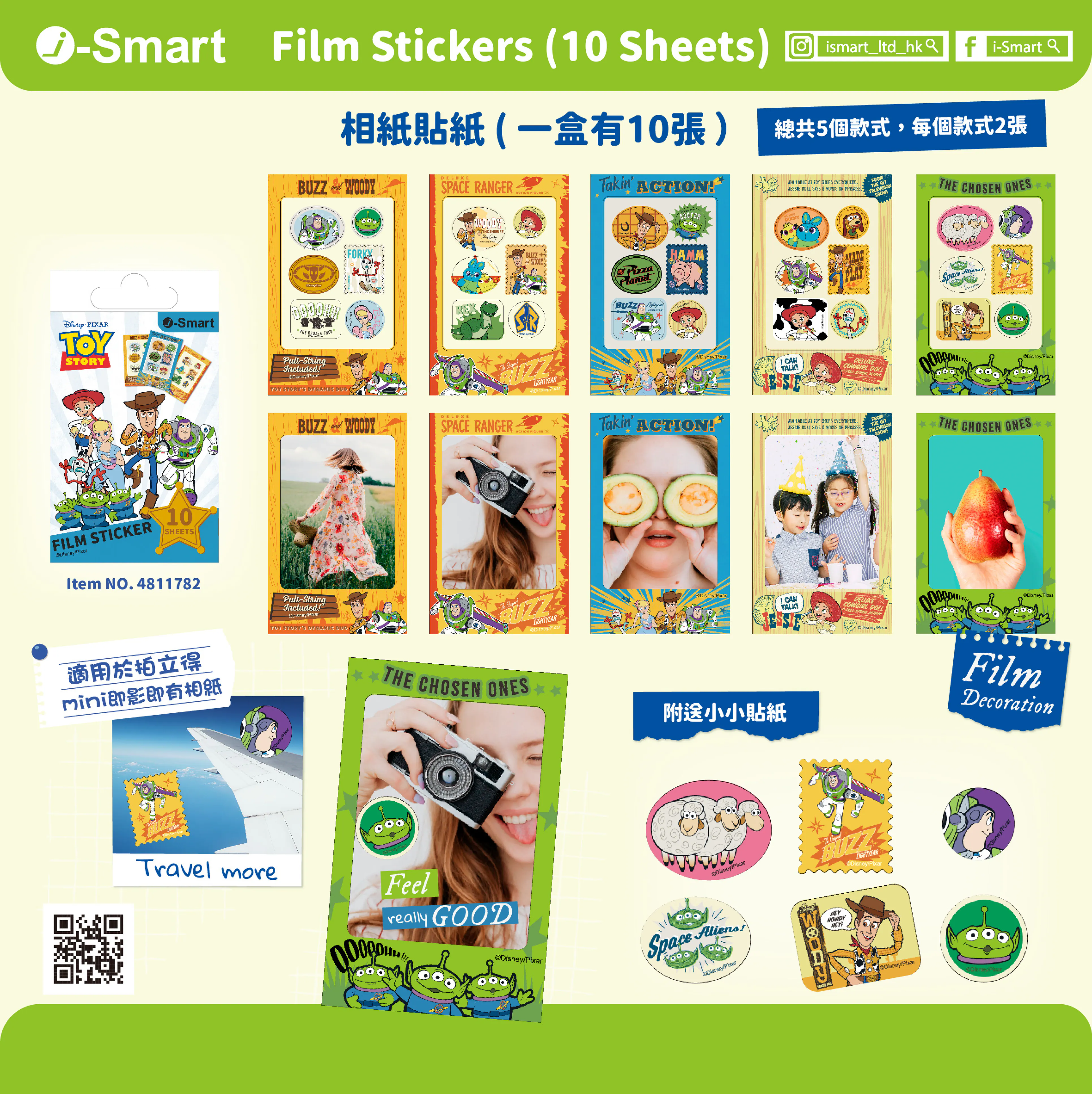  i-Smart Disney Pixar Toy Story Instax Mini Film Stickers — 10 Sheets (5 Designs × 2) | — Free Shipping