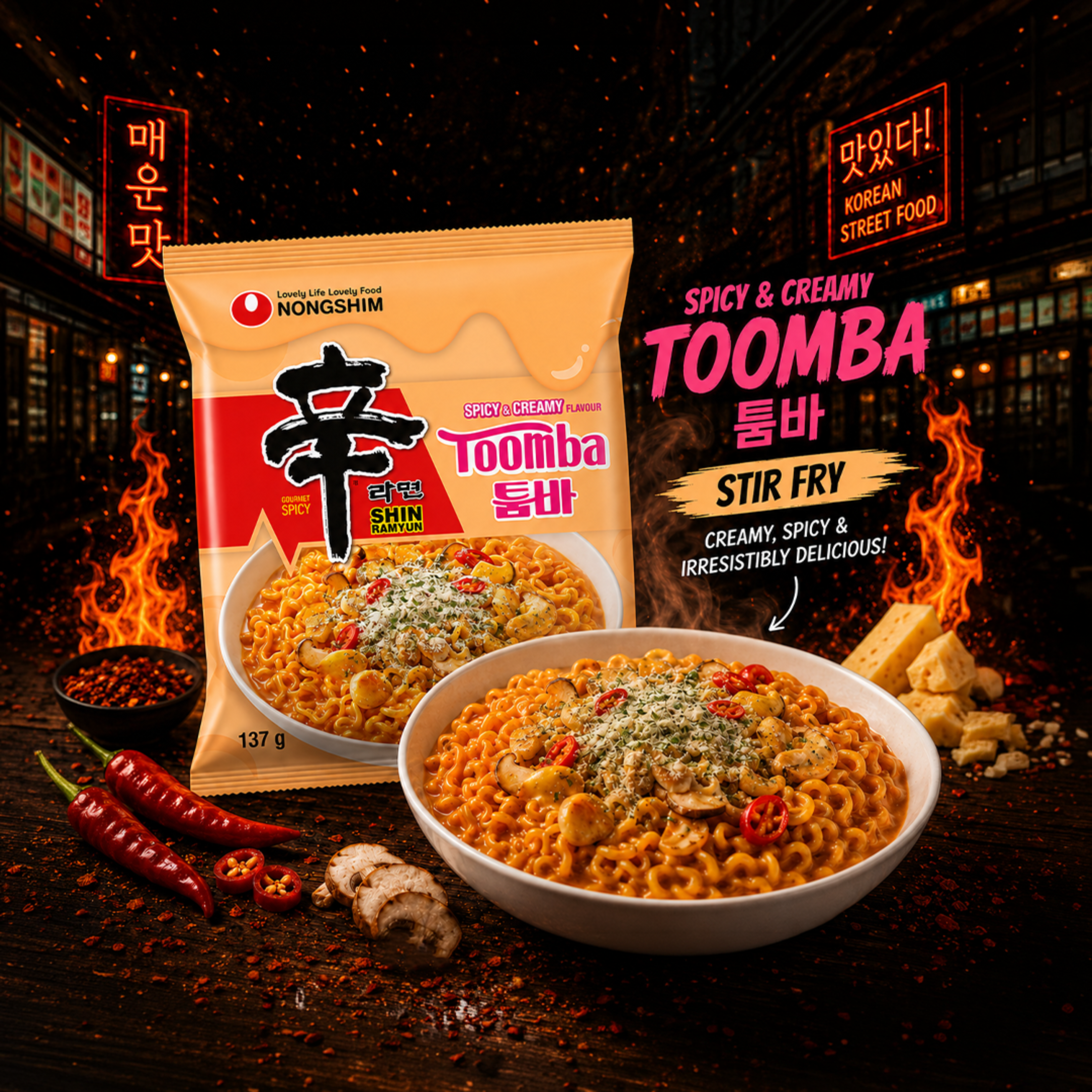 Nongshim Shin Ramyun Stir-Fry 3-Flavour Combo — Kimchi ×2 + Toomba ×2 + Tom Yum ×2 (6 Packs) | FREE Shipping 