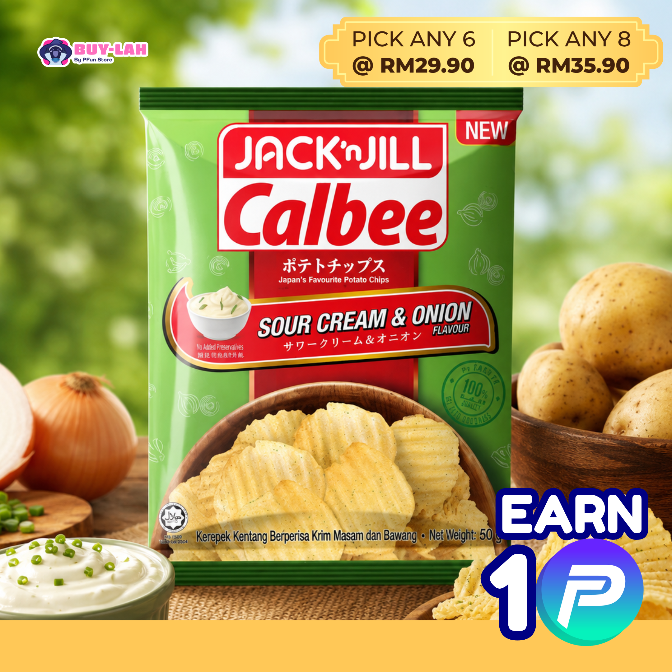  Jack 'n Jill Calbee Potato Chips 50g — Sour Cream & Onion
