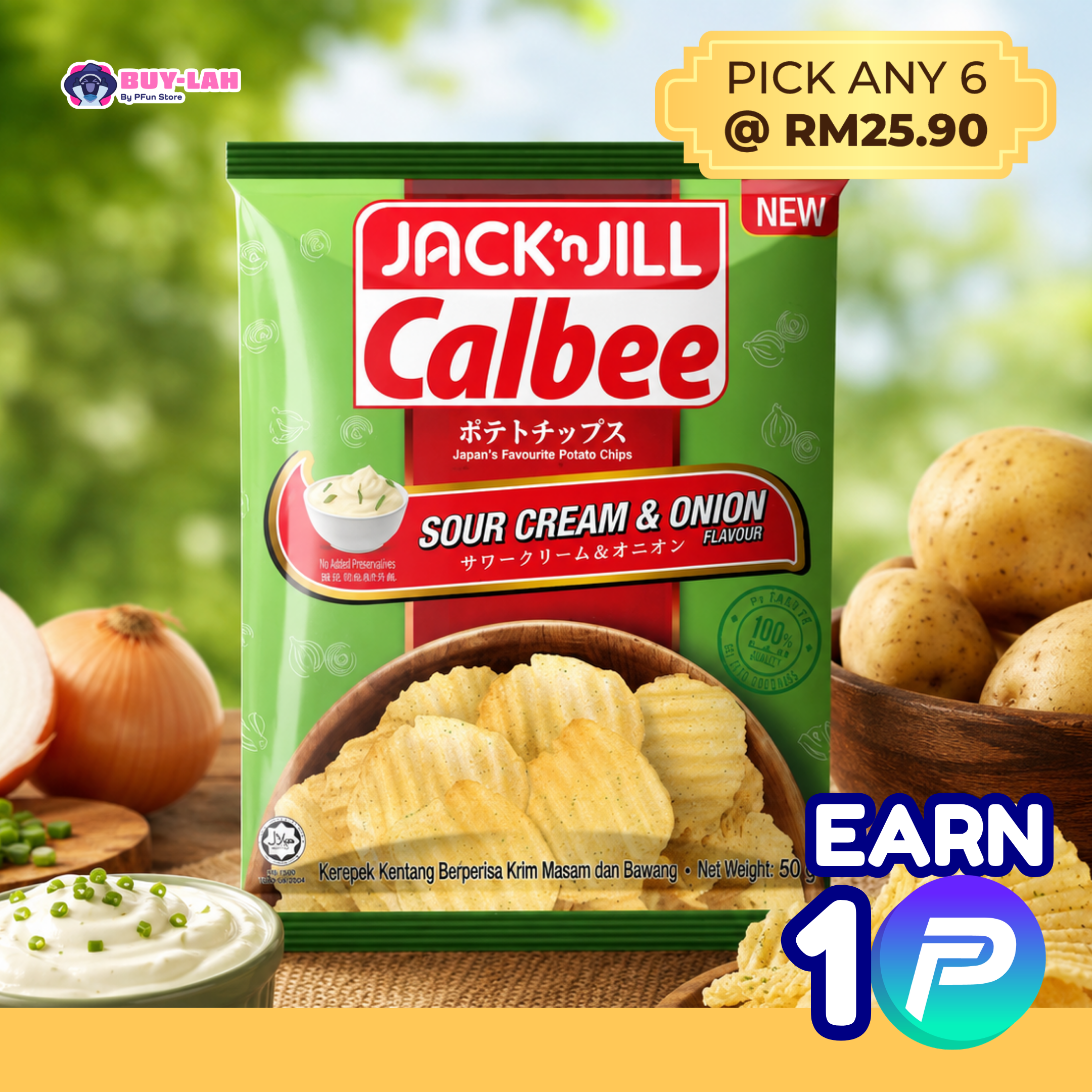  Jack 'n Jill Calbee Potato Chips 50g — Sour Cream & Onion