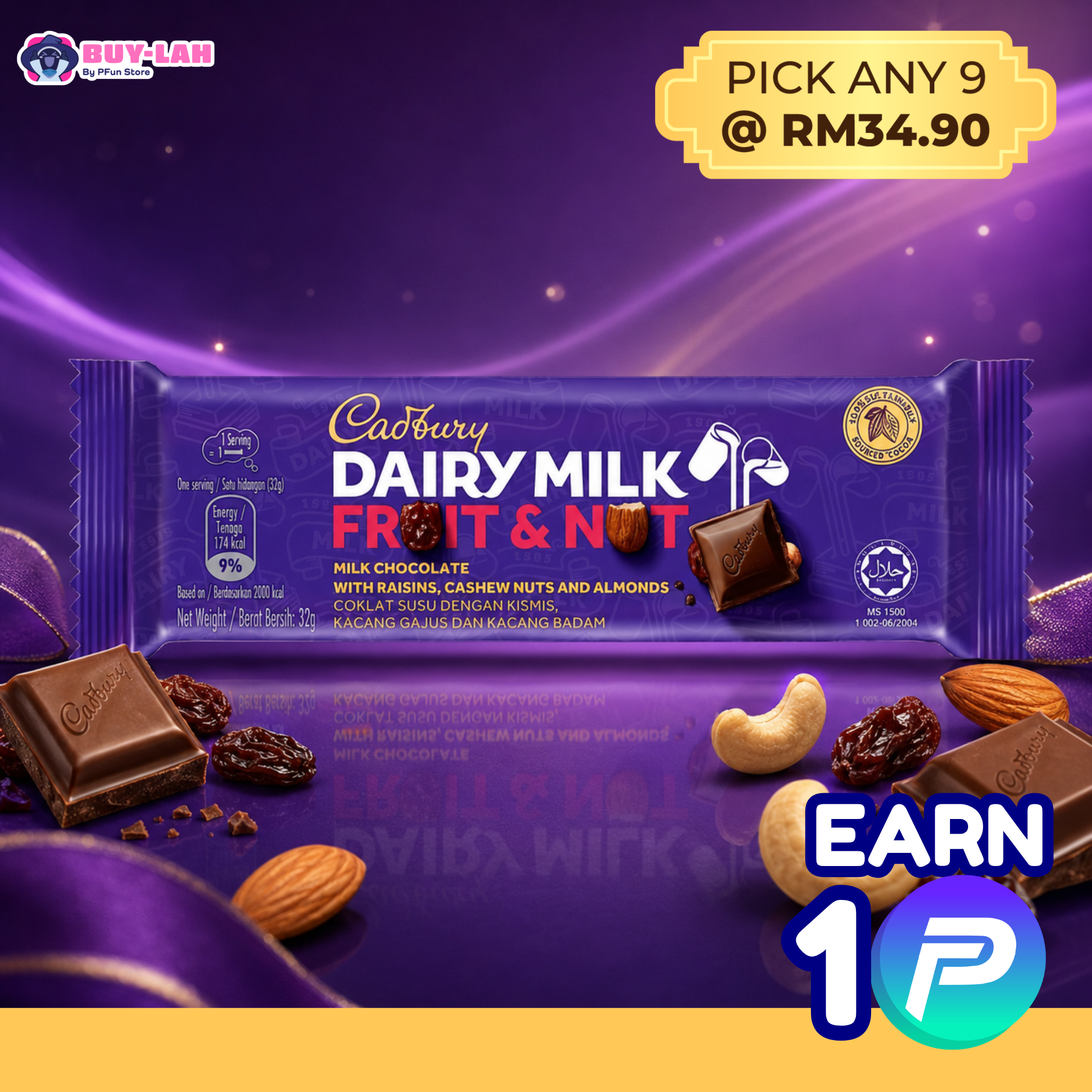 Cadbury Dairy Milk 34g — Fruit & Nut