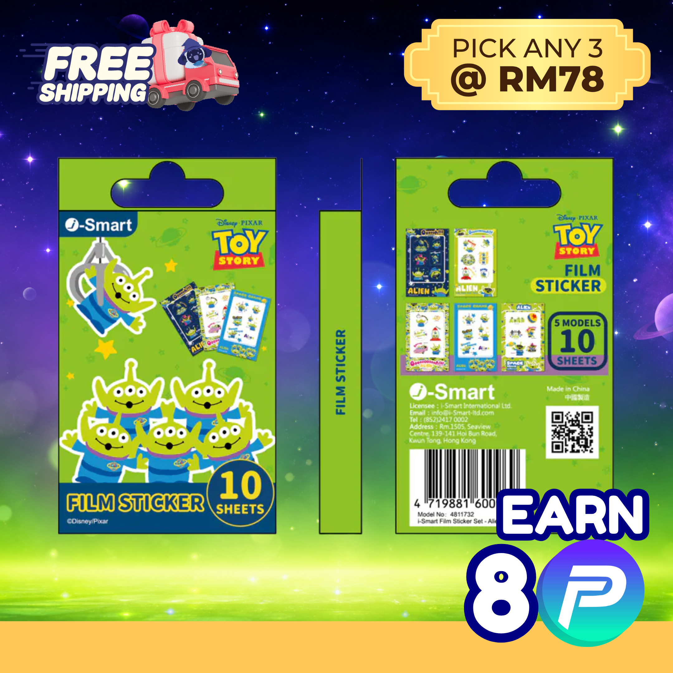 i-Smart Disney Pixar Toy Story Alien Instax Mini Film Stickers — 10 Sheets (5 Designs × 2)  — Free Shipping