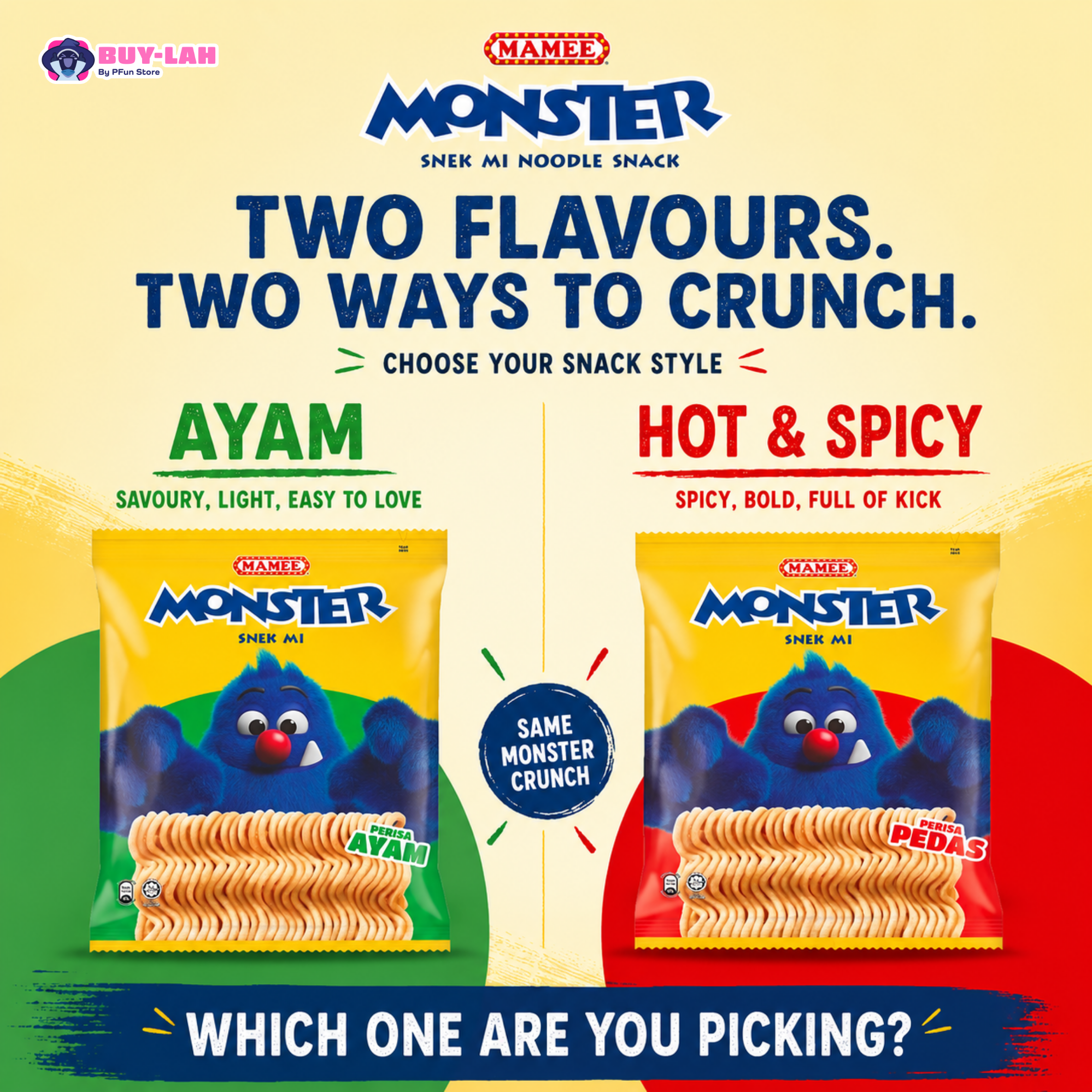 Mamee Monster Mix Pack — 3 Flavours (24 Packs)