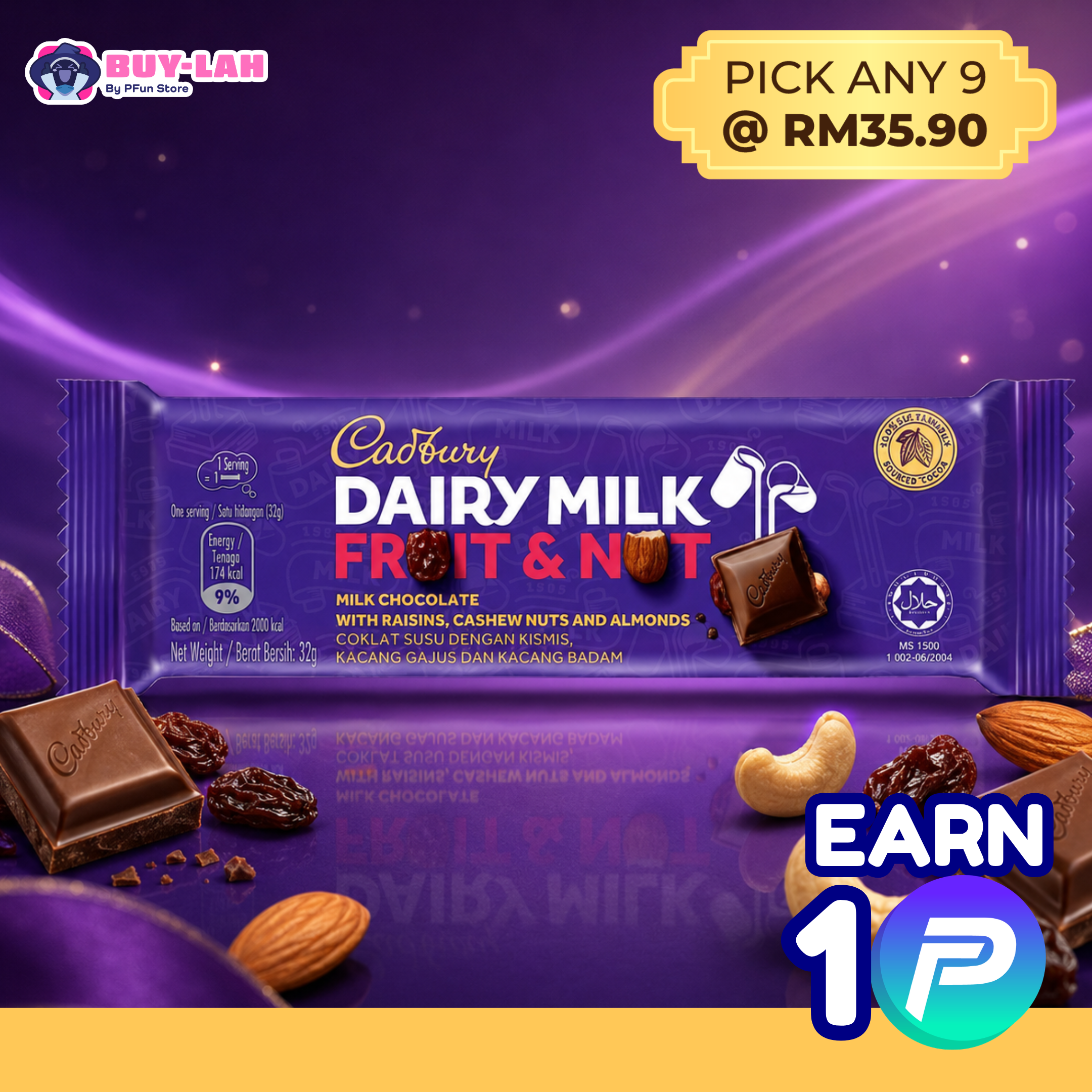 Cadbury Dairy Milk 34g — Fruit & Nut