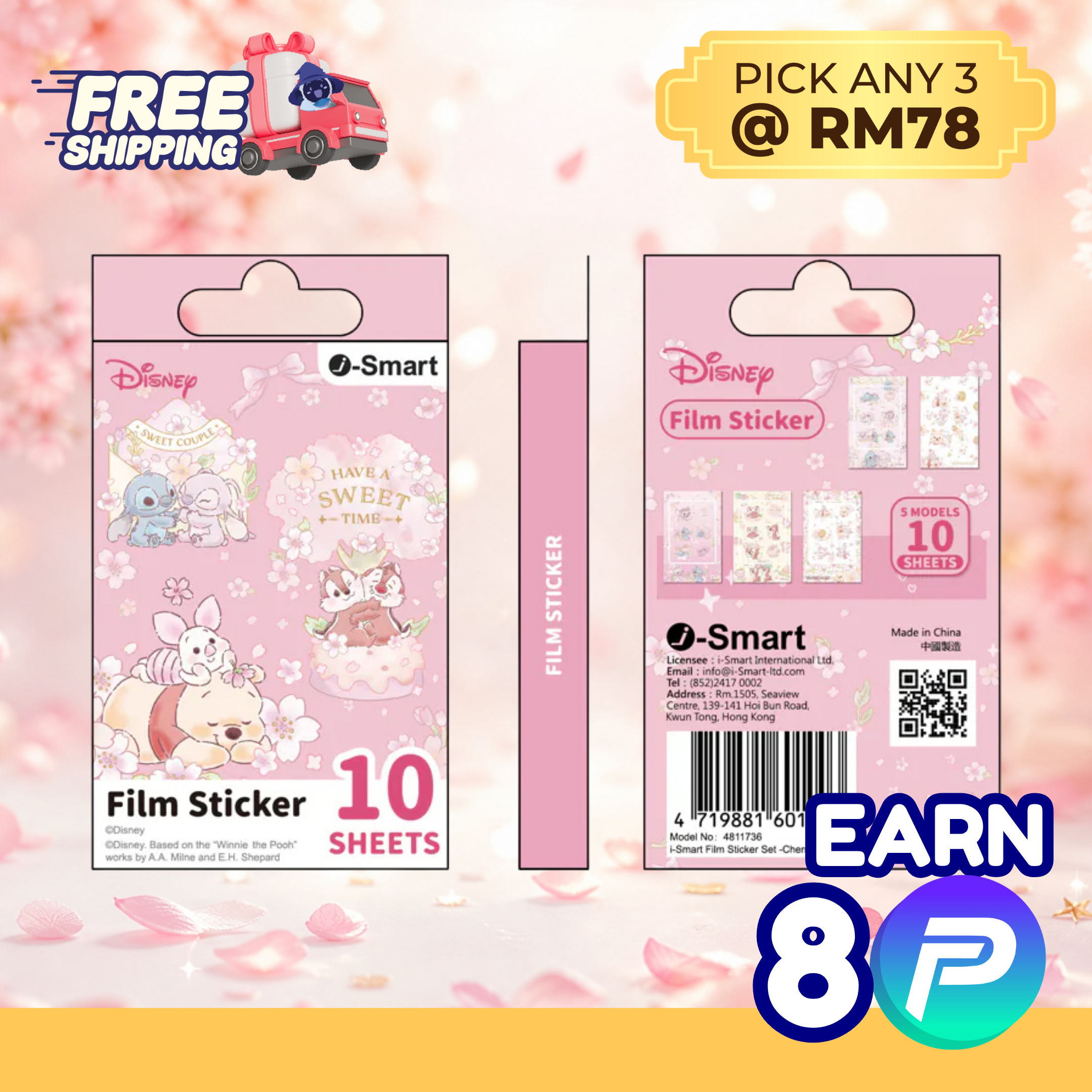 i-Smart Disney Stitch & Angel Instax Mini Film Stickers — 10 Sheets (5 Designs × 2) | — Free Shipping