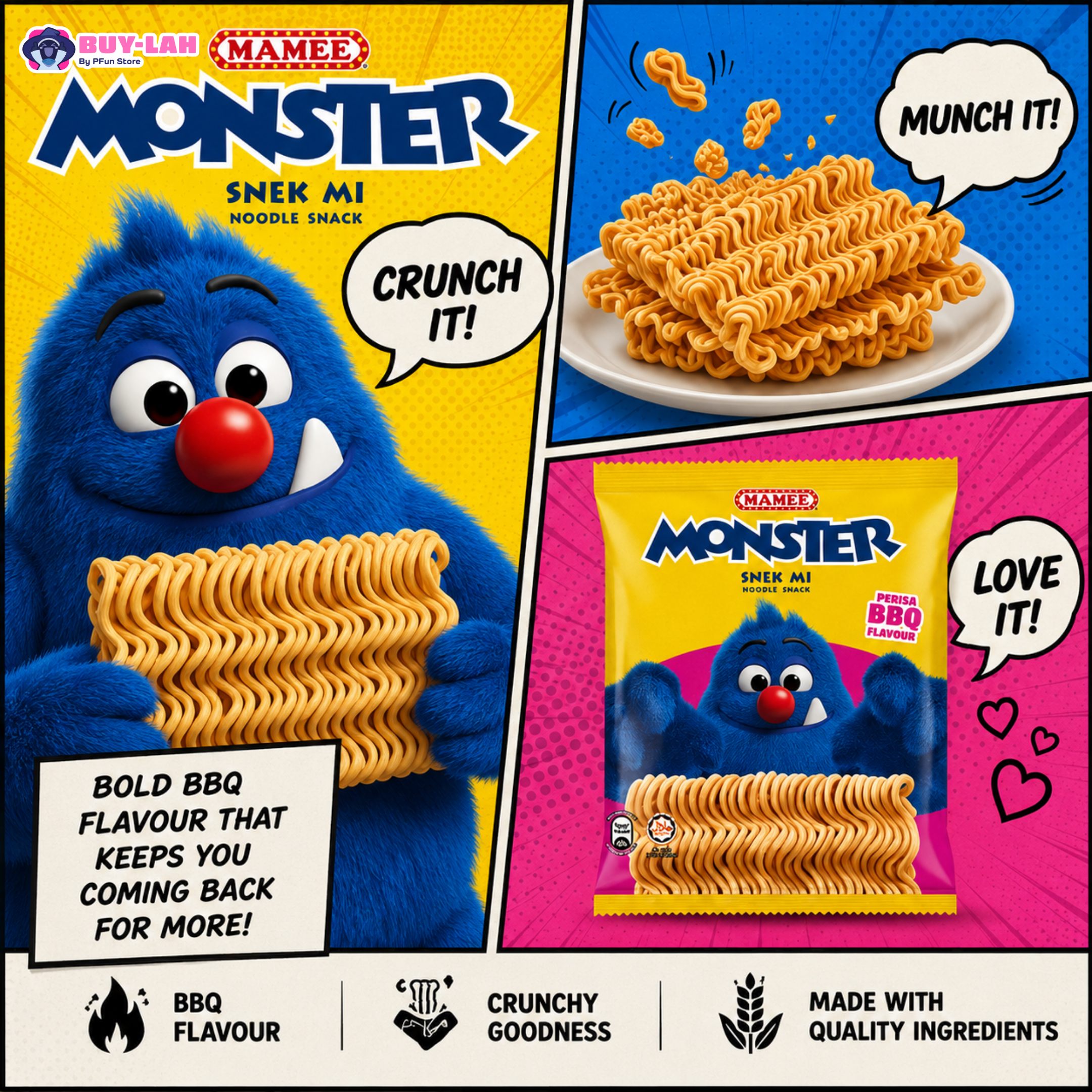 Mamee Monster Mix Pack — 3 Flavours (24 Packs)