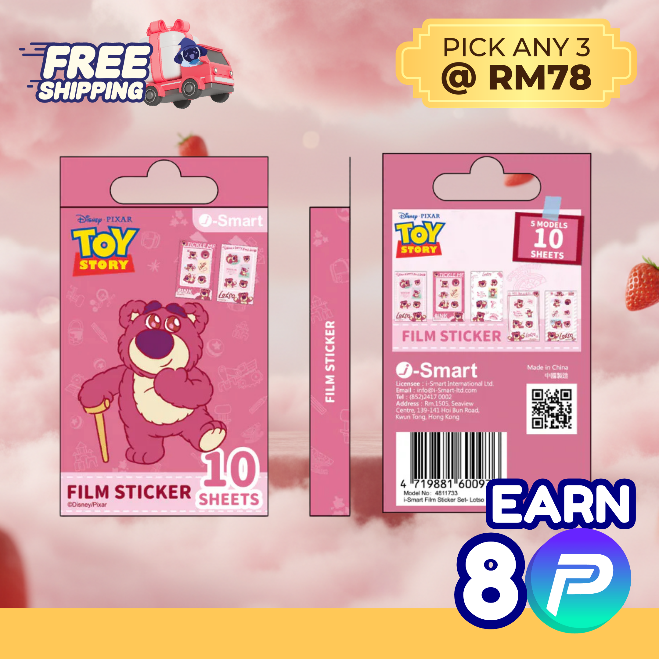 i-Smart Disney Pixar Lotso Instax Mini Film Stickers — 10 Sheets (5 Designs × 2) || — Free Shipping