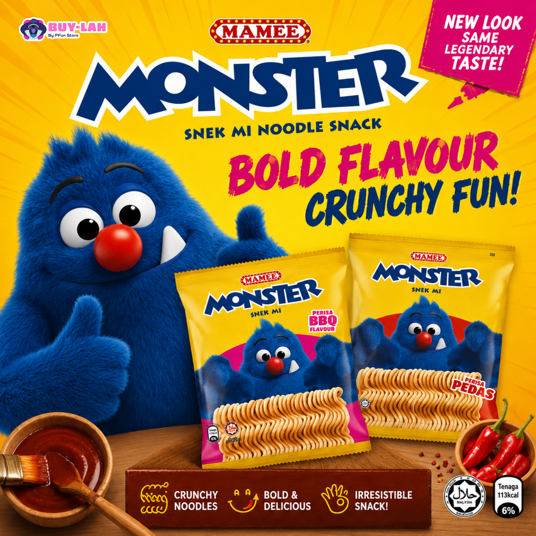 Mamee Monster Mix Pack — 3 Flavours (24 Packs)