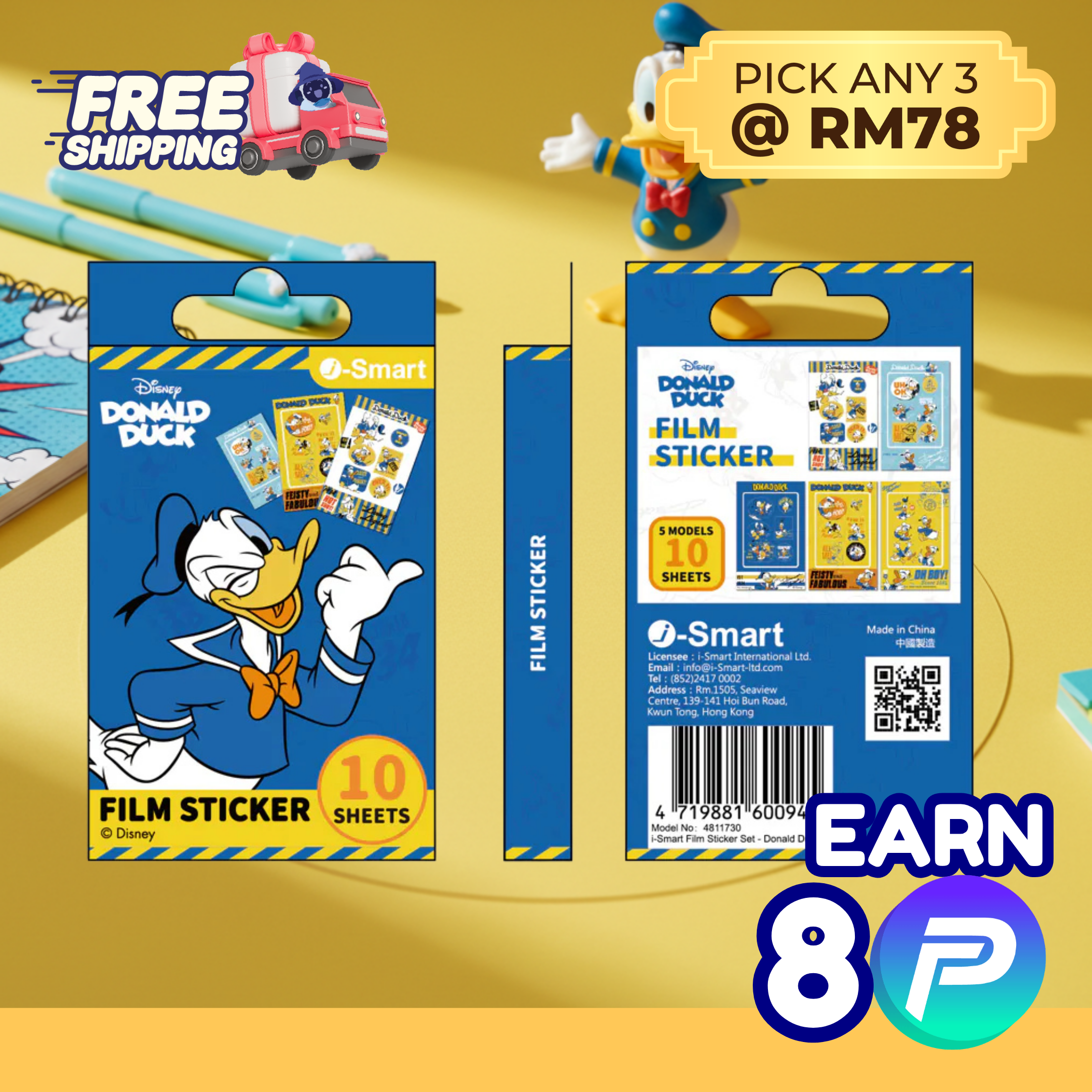  i-Smart Disney Donald Duck Instax Mini Film Stickers — 10 Sheets (5 Designs × 2)  | — Free Shipping