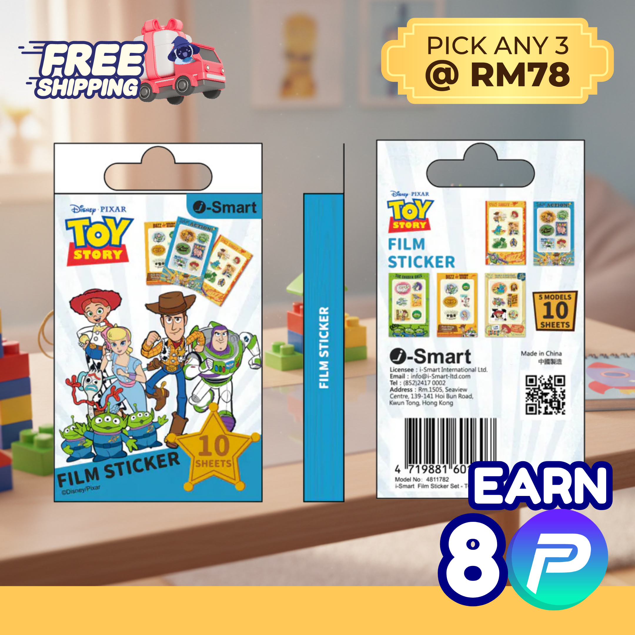  i-Smart Disney Pixar Toy Story Instax Mini Film Stickers — 10 Sheets (5 Designs × 2) | — Free Shipping