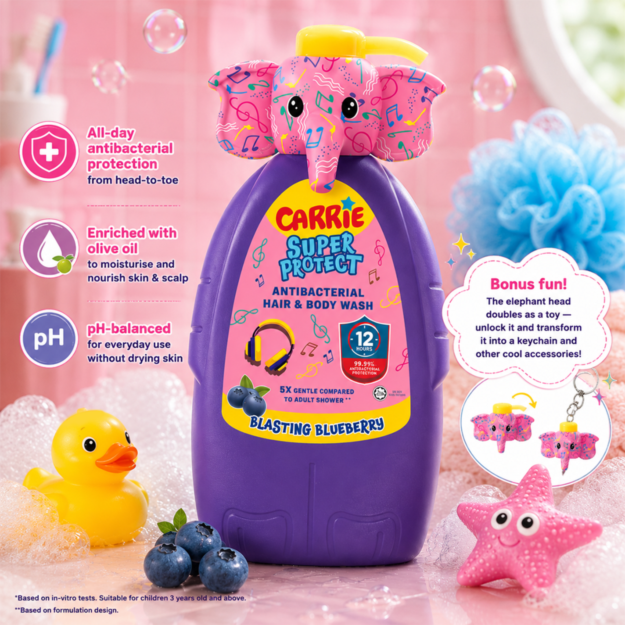 Carrie Super Protect Antibacterial Hair & Body Wash Mix & Match Any 2 Bundle (700g × 2) + FREE Travel Size 90g— Free Shipping