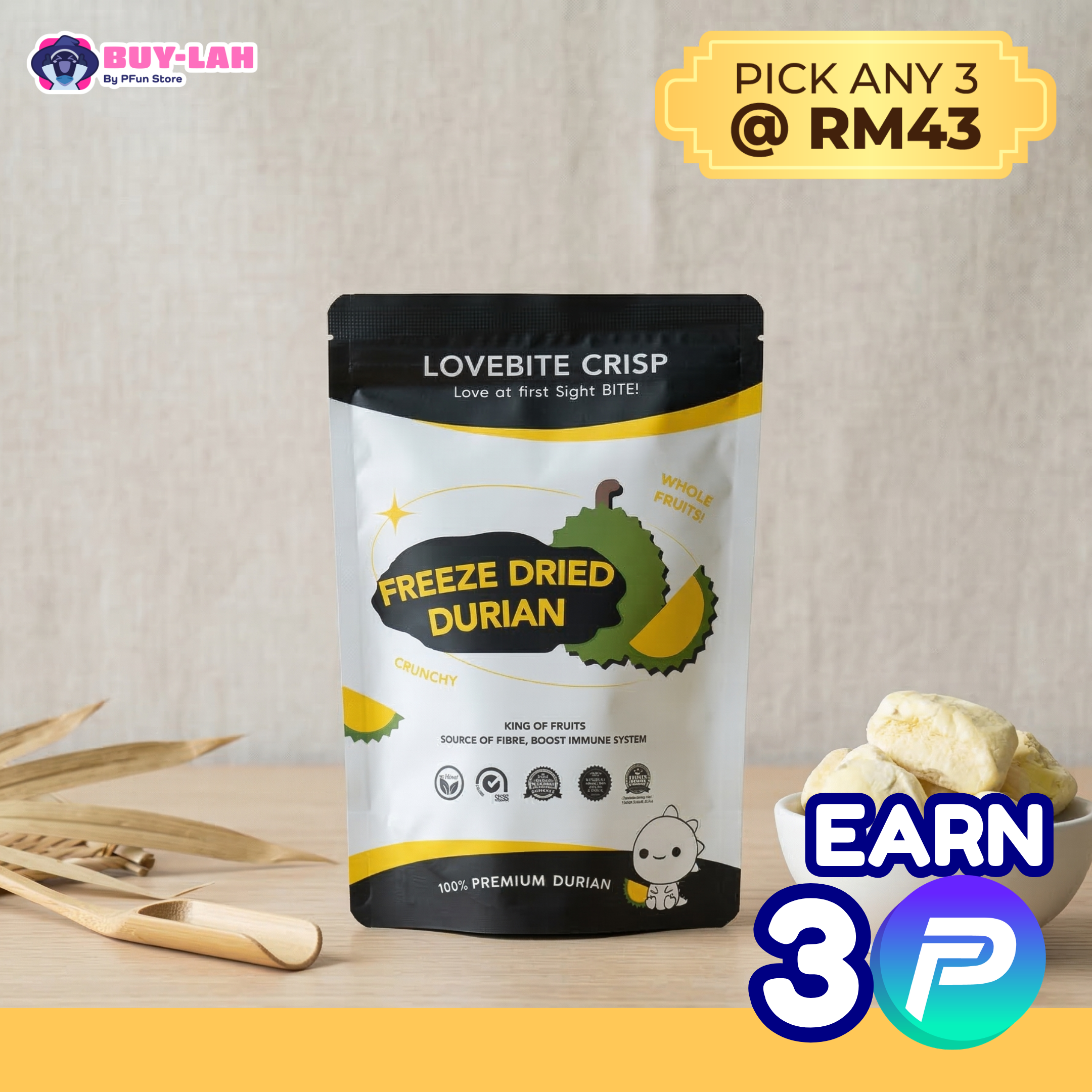 LoveBite Crisp Freeze Dried Durian [30g]
