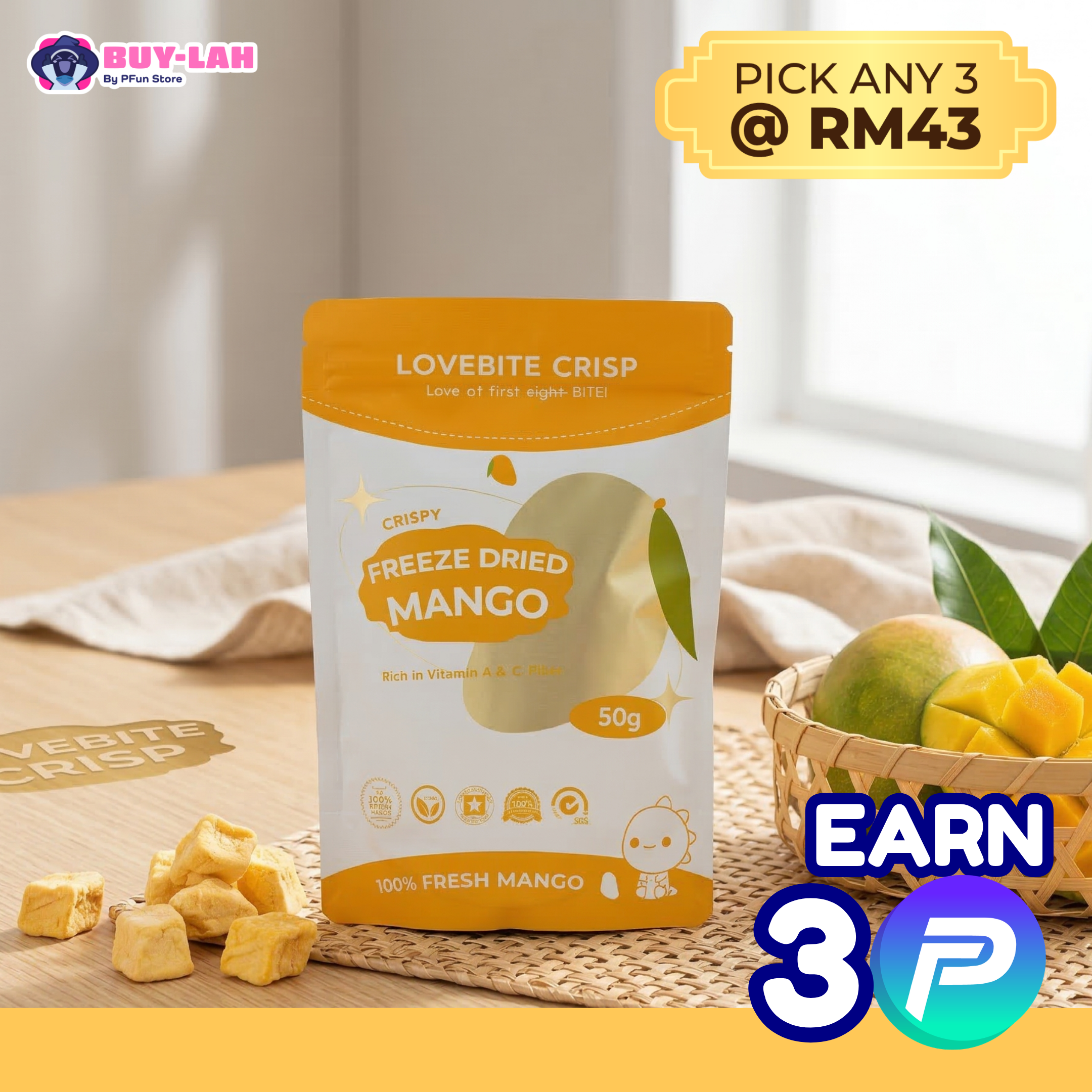LoveBite Crisp Freeze Dried Mango🥭 [50G] 