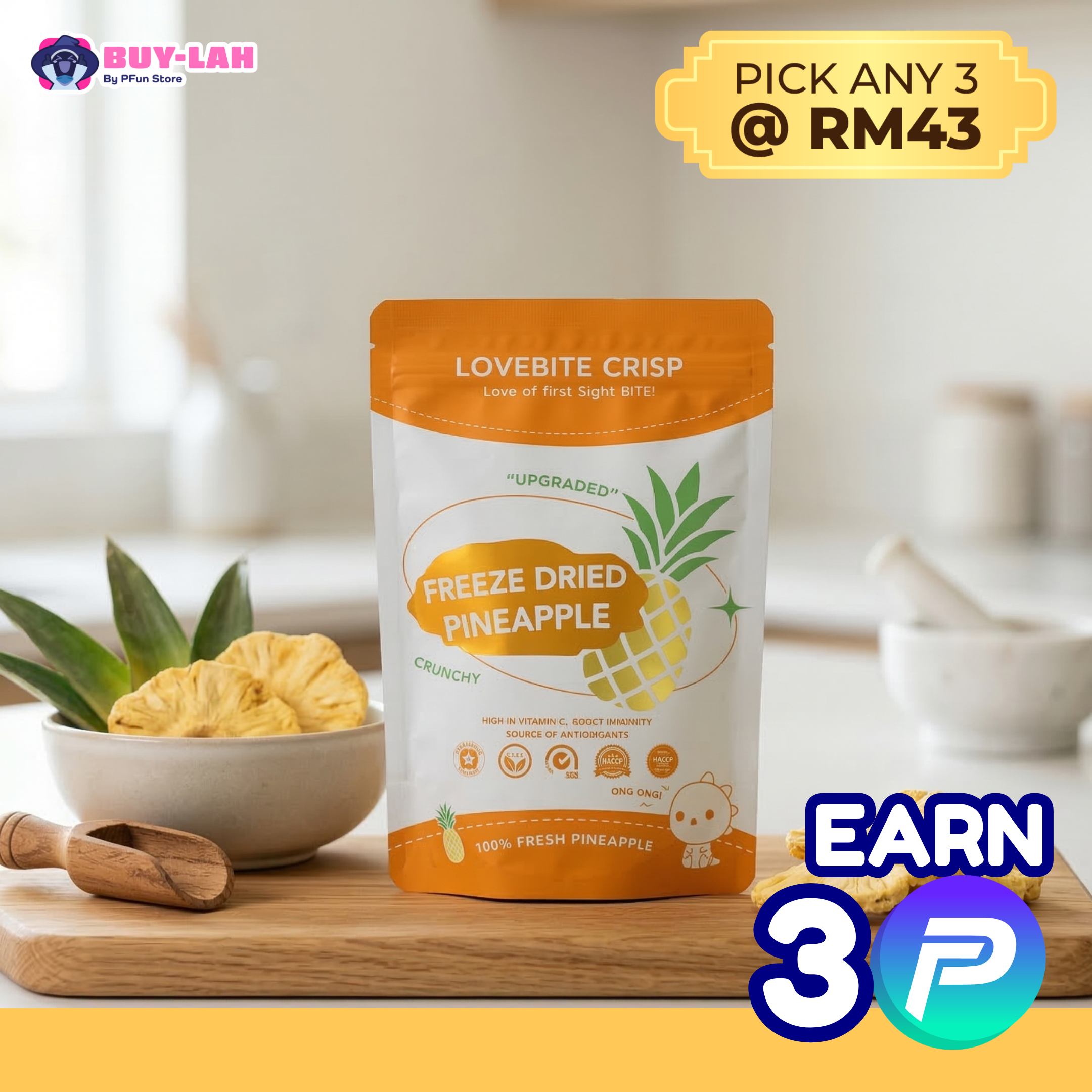 LoveBite Crisp Freeze Dried Pineapple [40g]