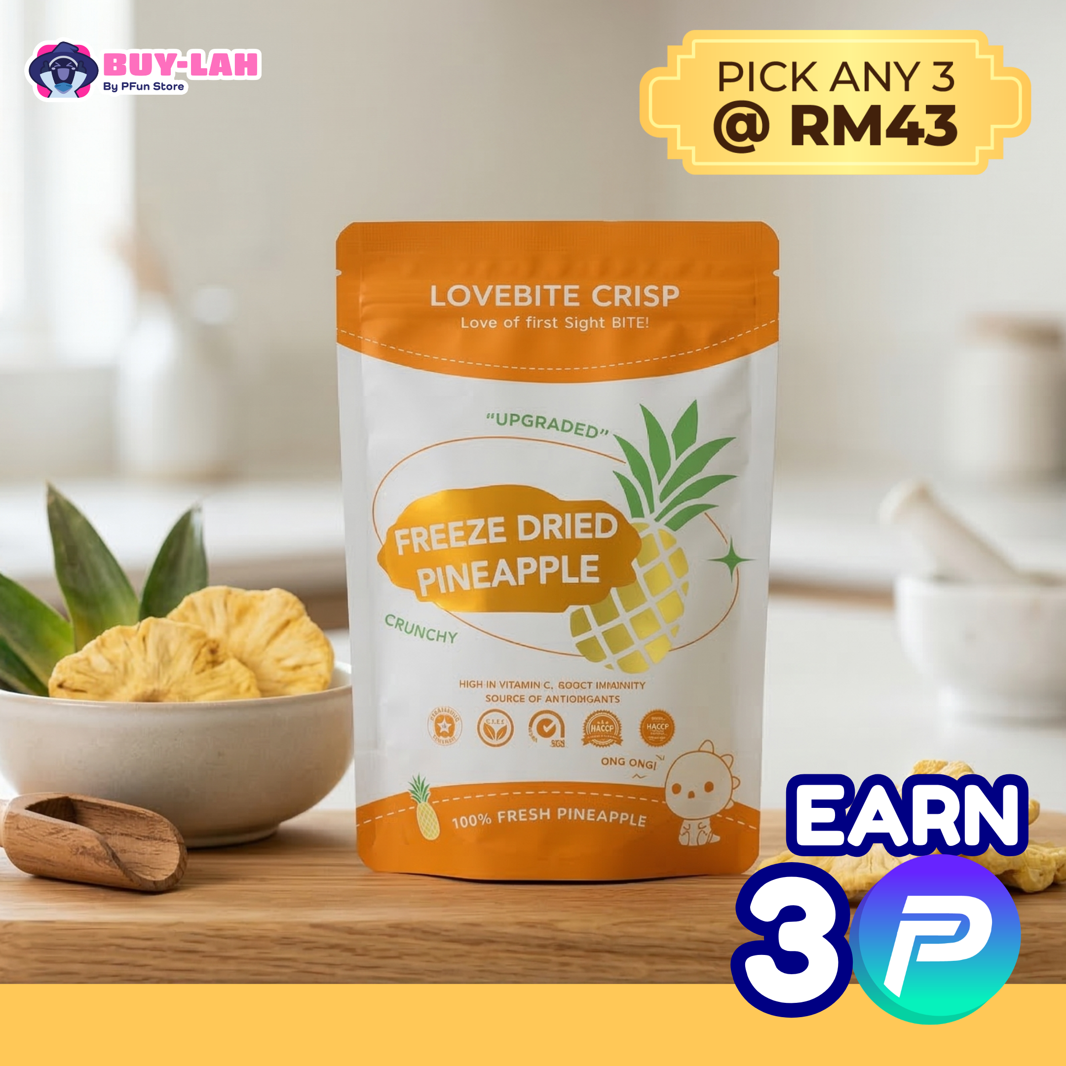 LoveBite Crisp Freeze Dried Pineapple [40g]