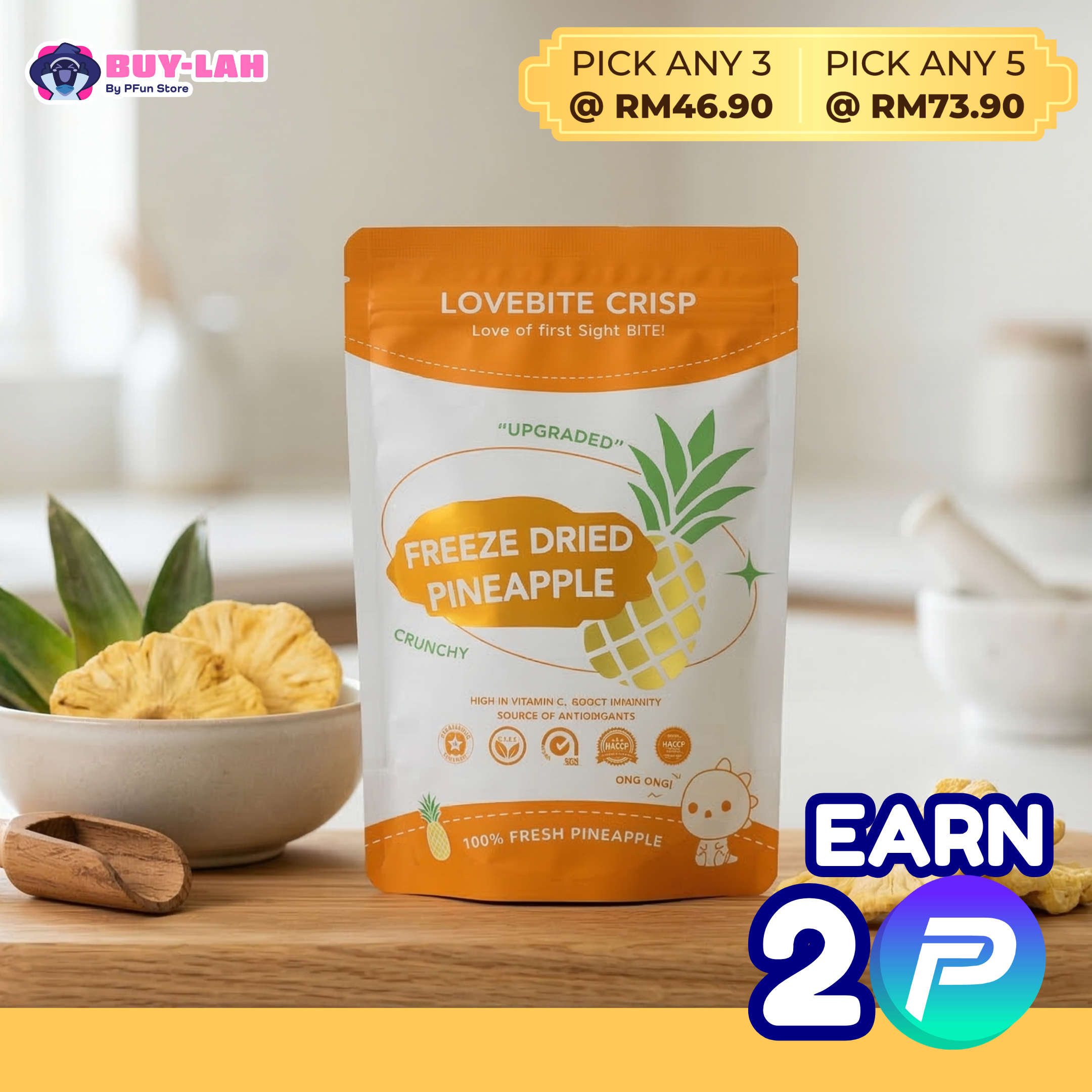 LoveBite Crisp Freeze Dried Pineapple [40g]