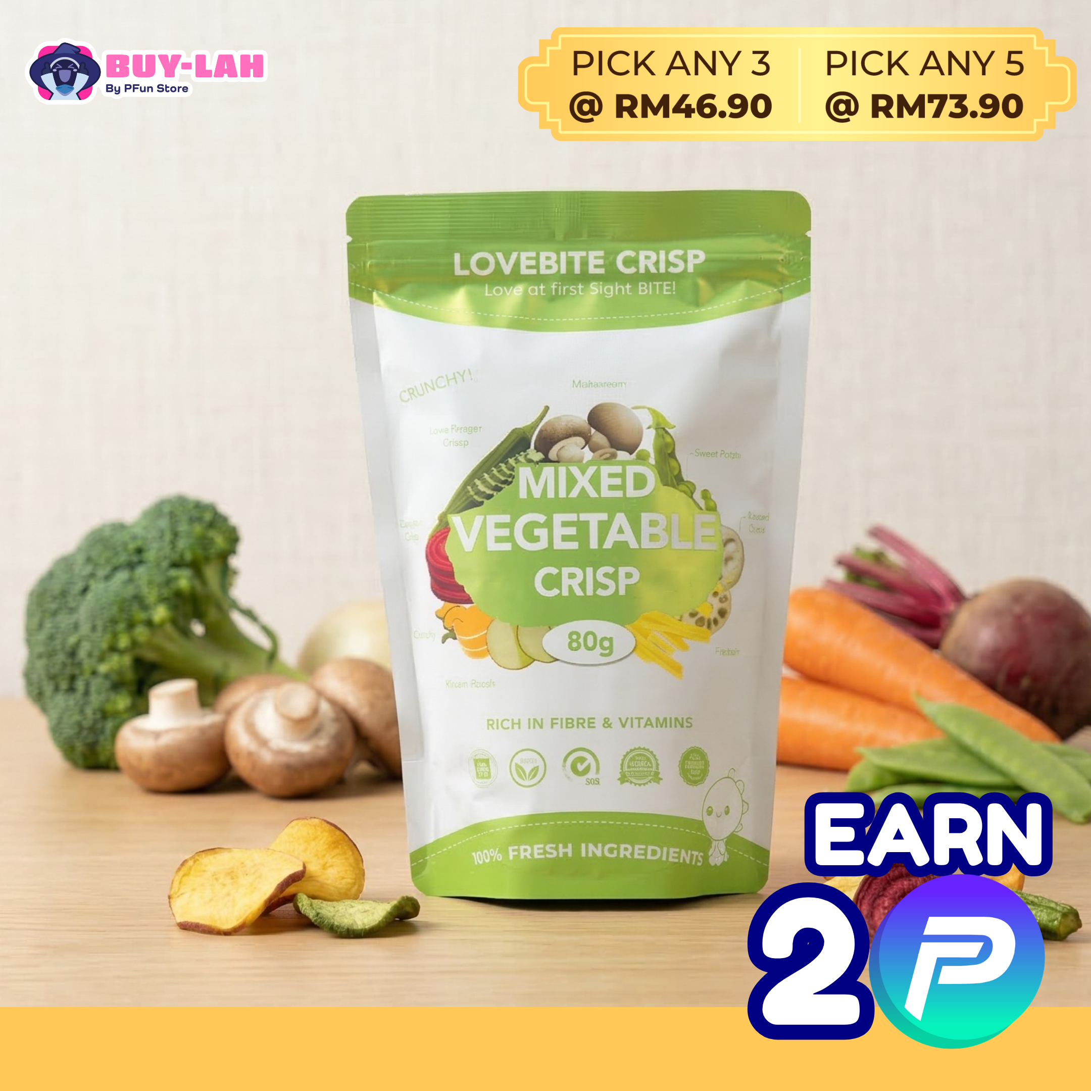 LoveBite Crisp Freeze dried Mix 8 Vegetable crisp🥬 [80G] 