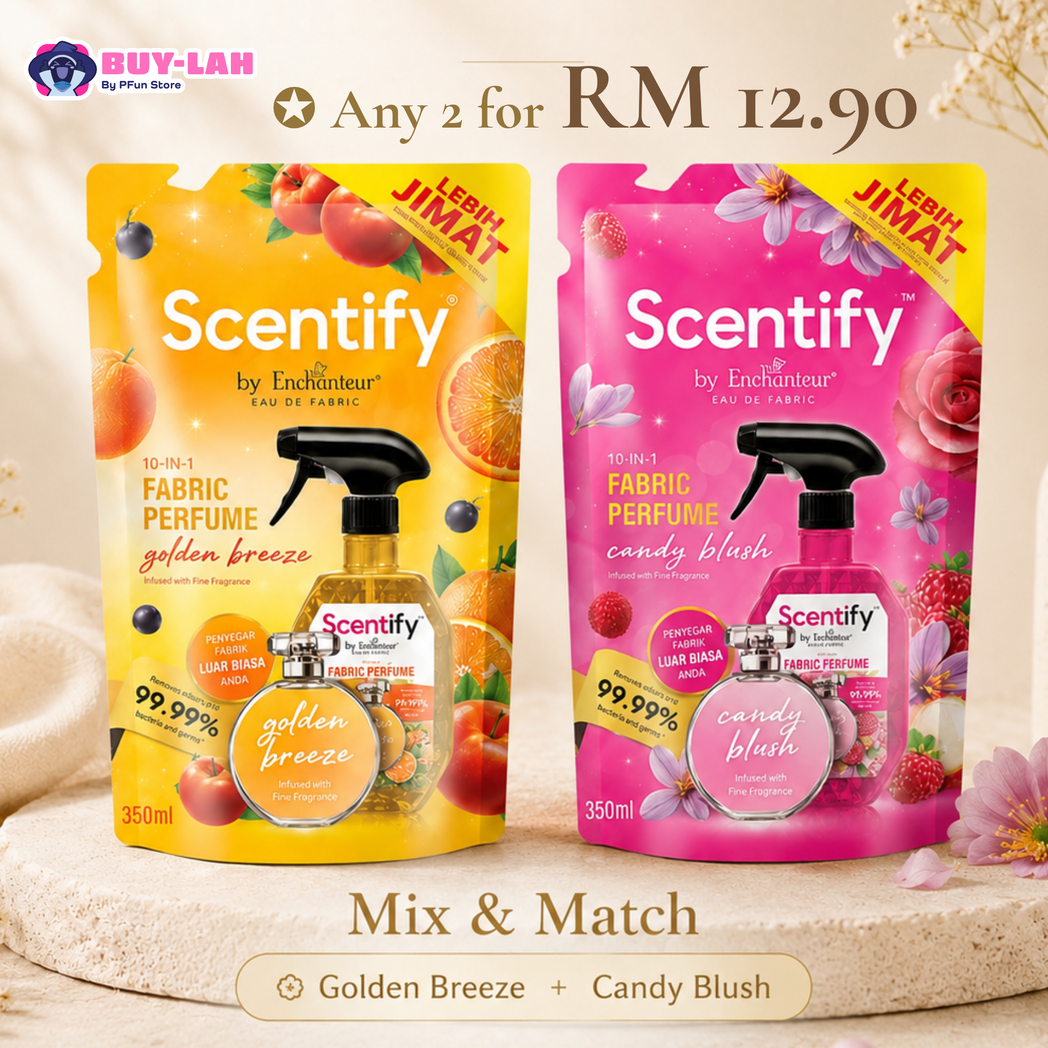 Scentify by Enchanteur 10-in-1 Fabric Perfume Refill Pack 350ml | 2 for RM12.90
