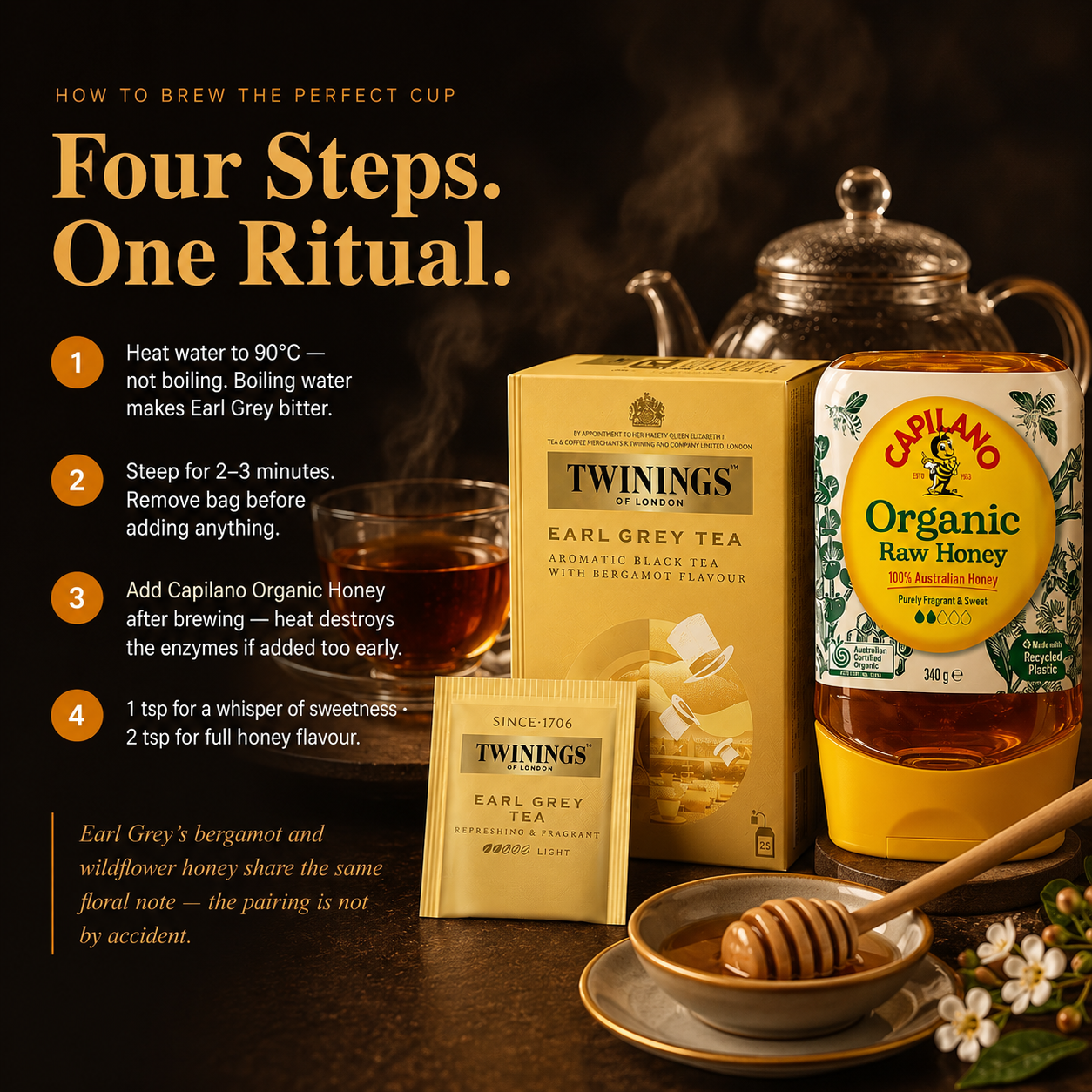 The Golden Earl Grey Set — Twinings Earl Grey 25s + Capilano Organic Honey 340g