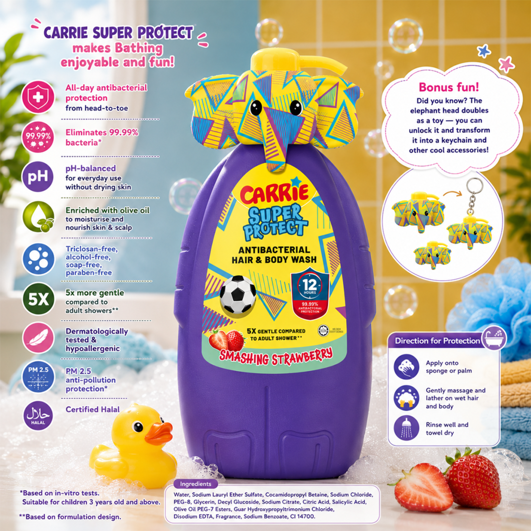 Carrie Super Protect Antibacterial Hair & Body Wash Mix & Match Any 2 Bundle (700g × 2) + FREE Travel Size 90g— Free Shipping