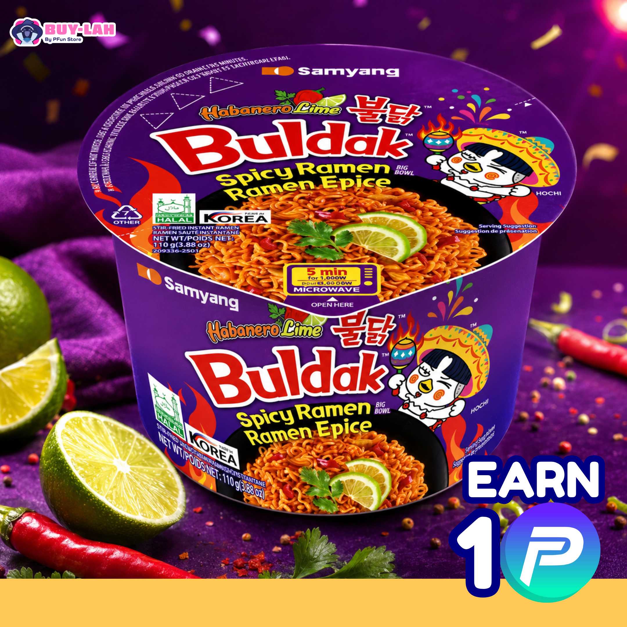 Samyang Buldak Habanero Lime Big Bowl 110g