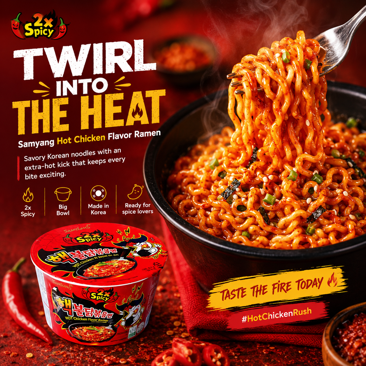  Samyang Buldak 2x Spicy Hot Chicken Ramen Big Bowl 105g