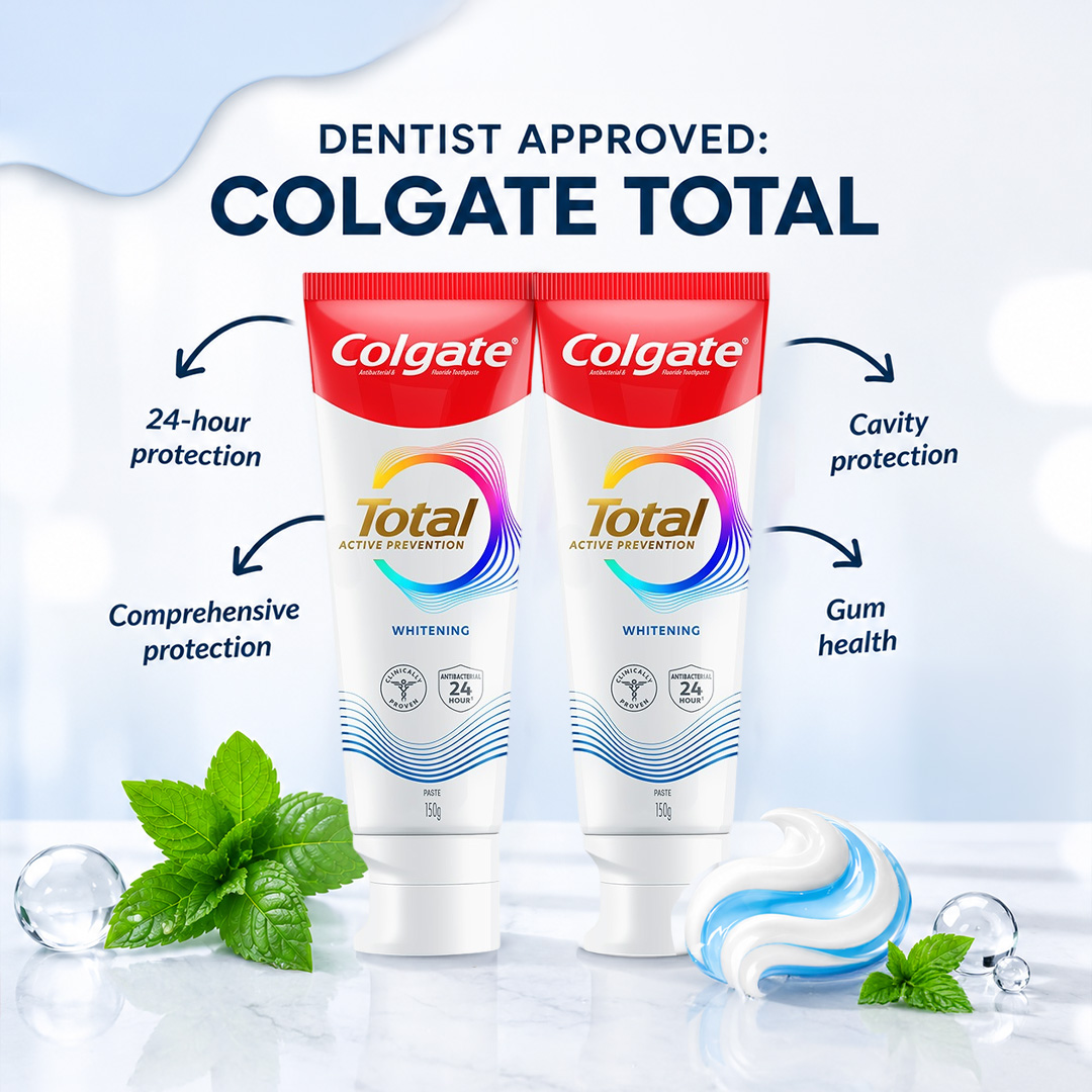 Colgate Whitening Mix Bundle — Total Whitening (150g ×2 )+ Optic White (100g ×2) (4 Tubes) — Free Shipping