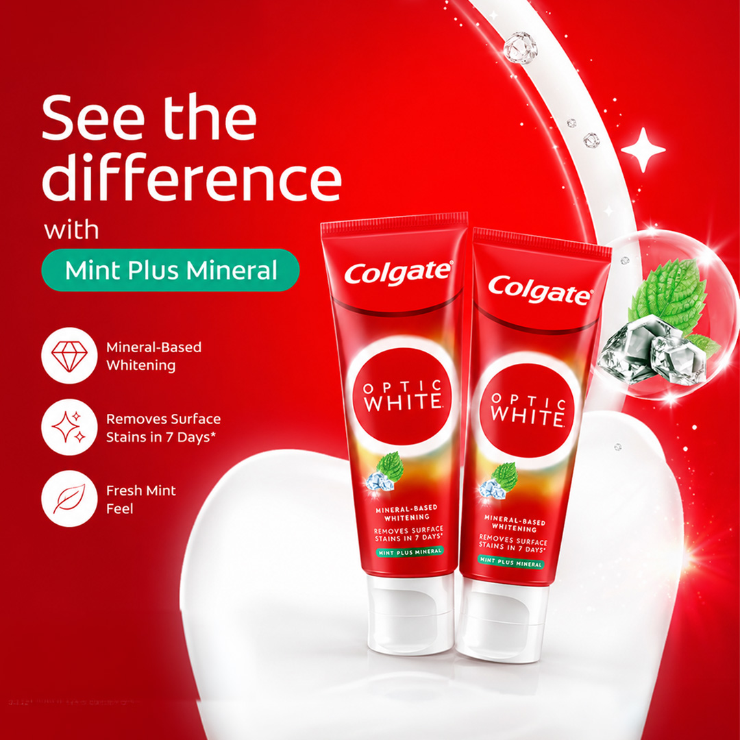 Colgate Whitening Mix Bundle — Total Whitening (150g ×2 )+ Optic White (100g ×2) (4 Tubes) — Free Shipping
