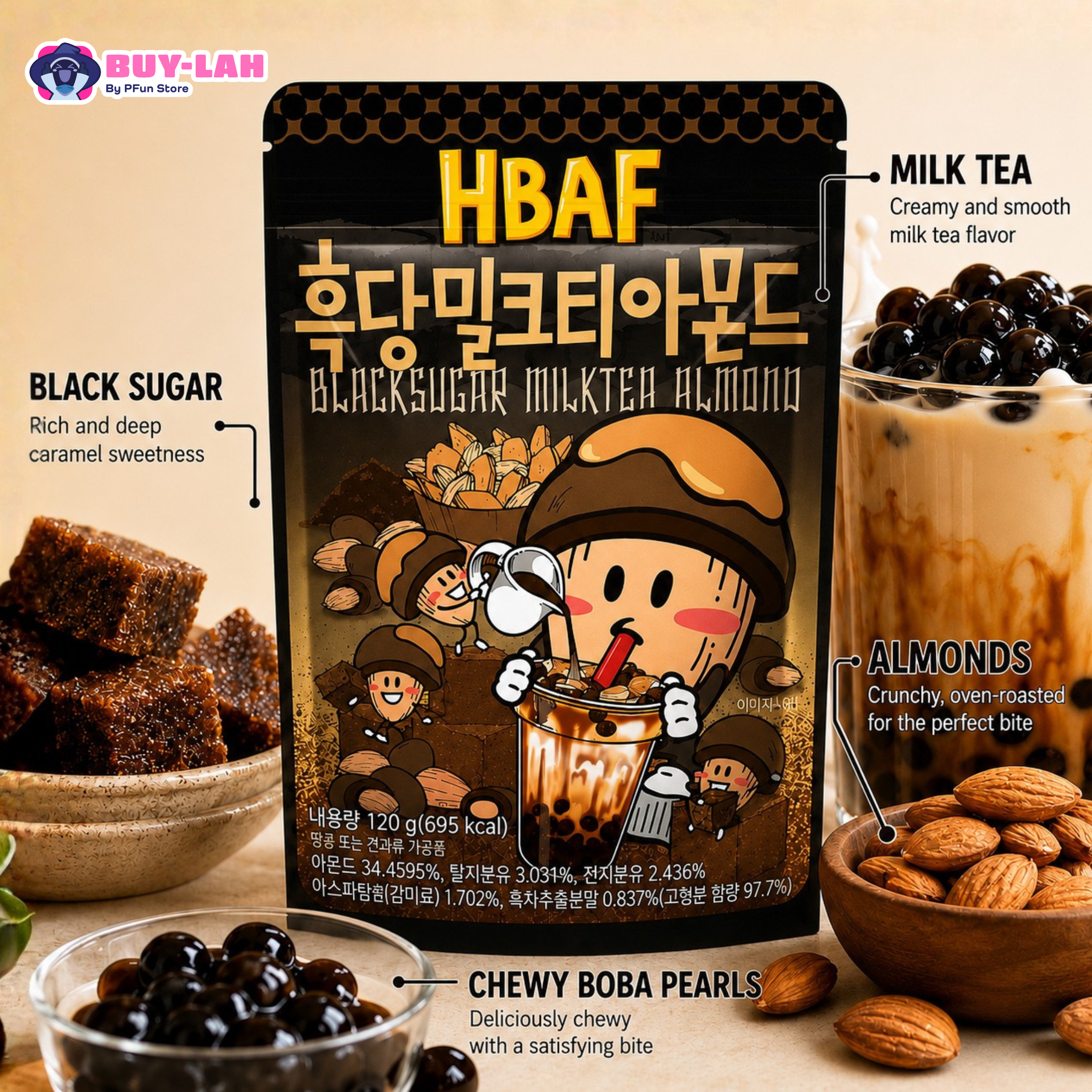 HBAF Black Sugar Milk Tea Almond (120g)