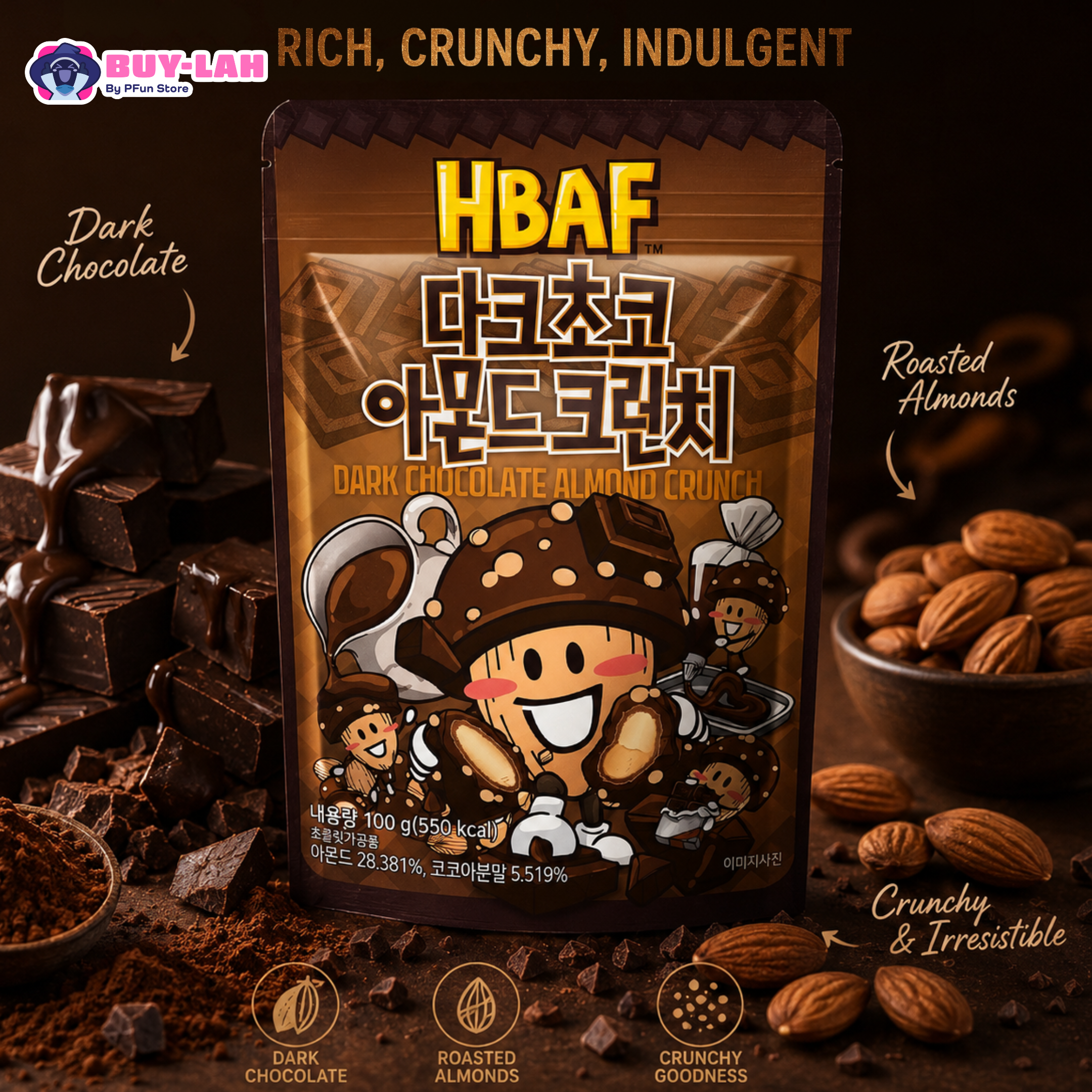 HBAF Dark Chocolate Almond Crunch (100g)