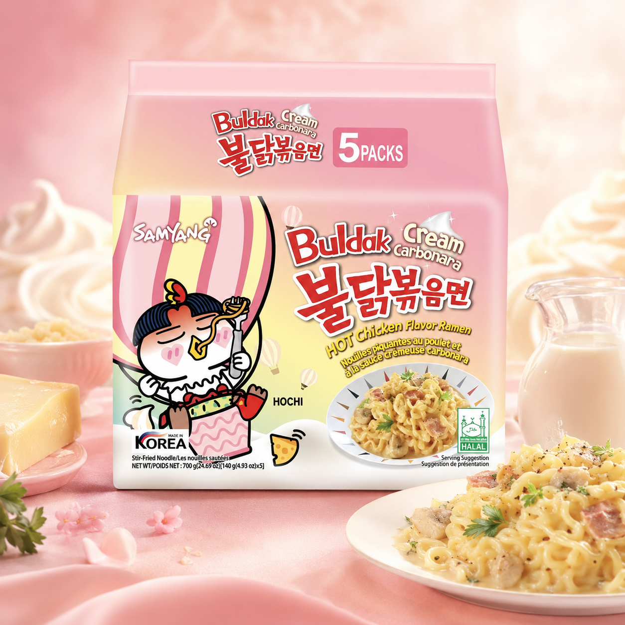 Samyang Buldak Cream Carbonara Hot Chicken Ramen 5-Pack 