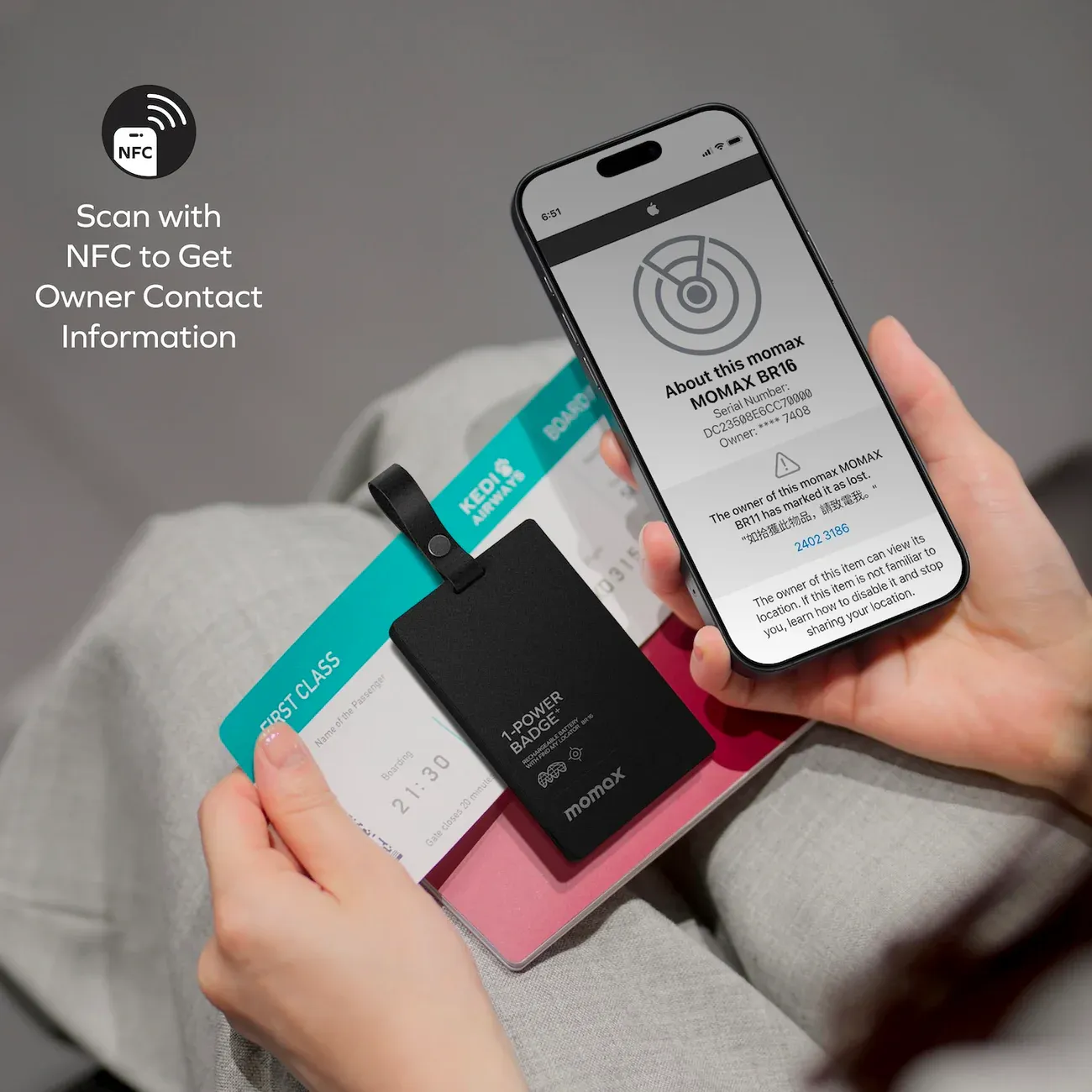 Momax 1-Power Badge+ Emergency Power Bank with Find My Locator