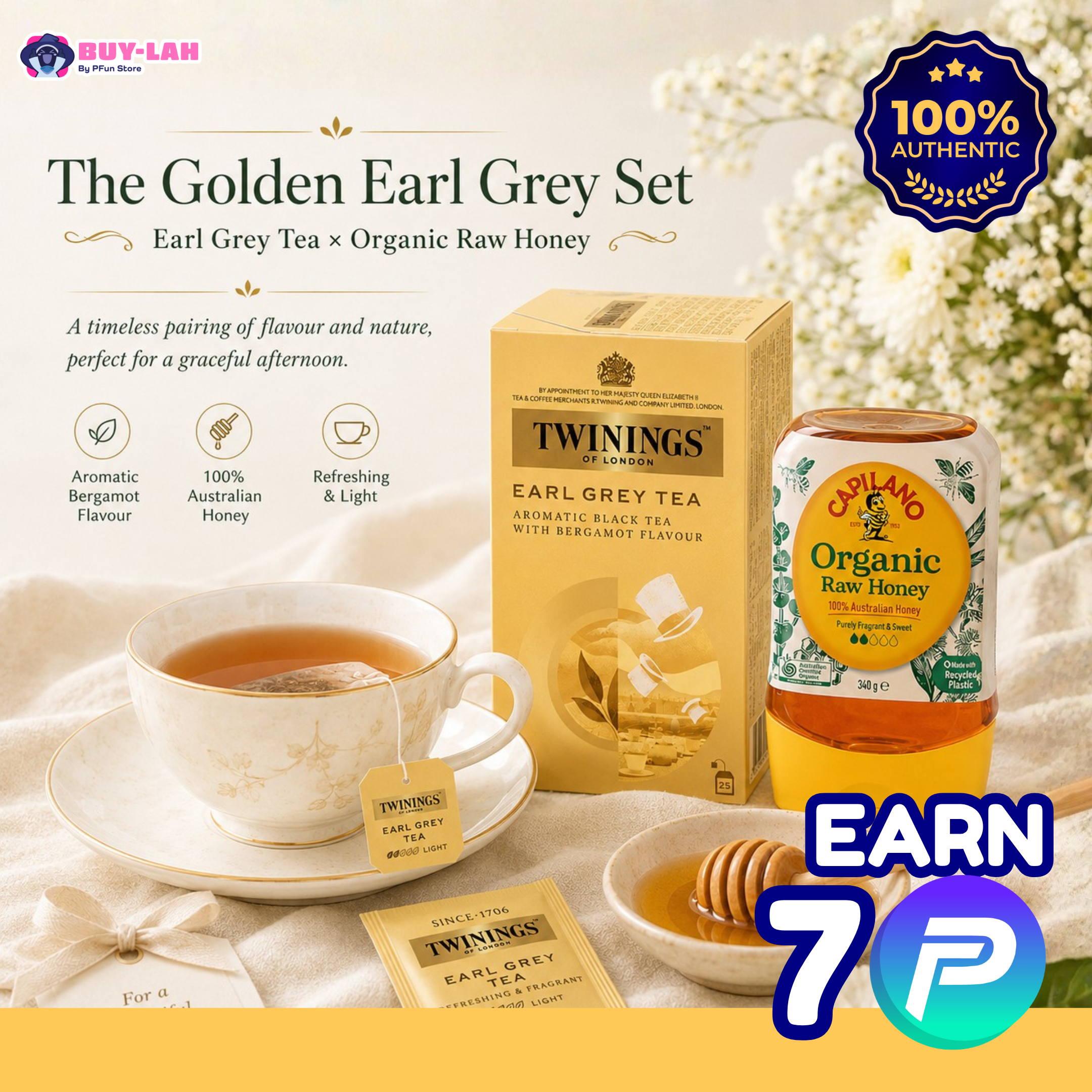 The Golden Earl Grey Set — Twinings Earl Grey 25s + Capilano Organic Honey 340g