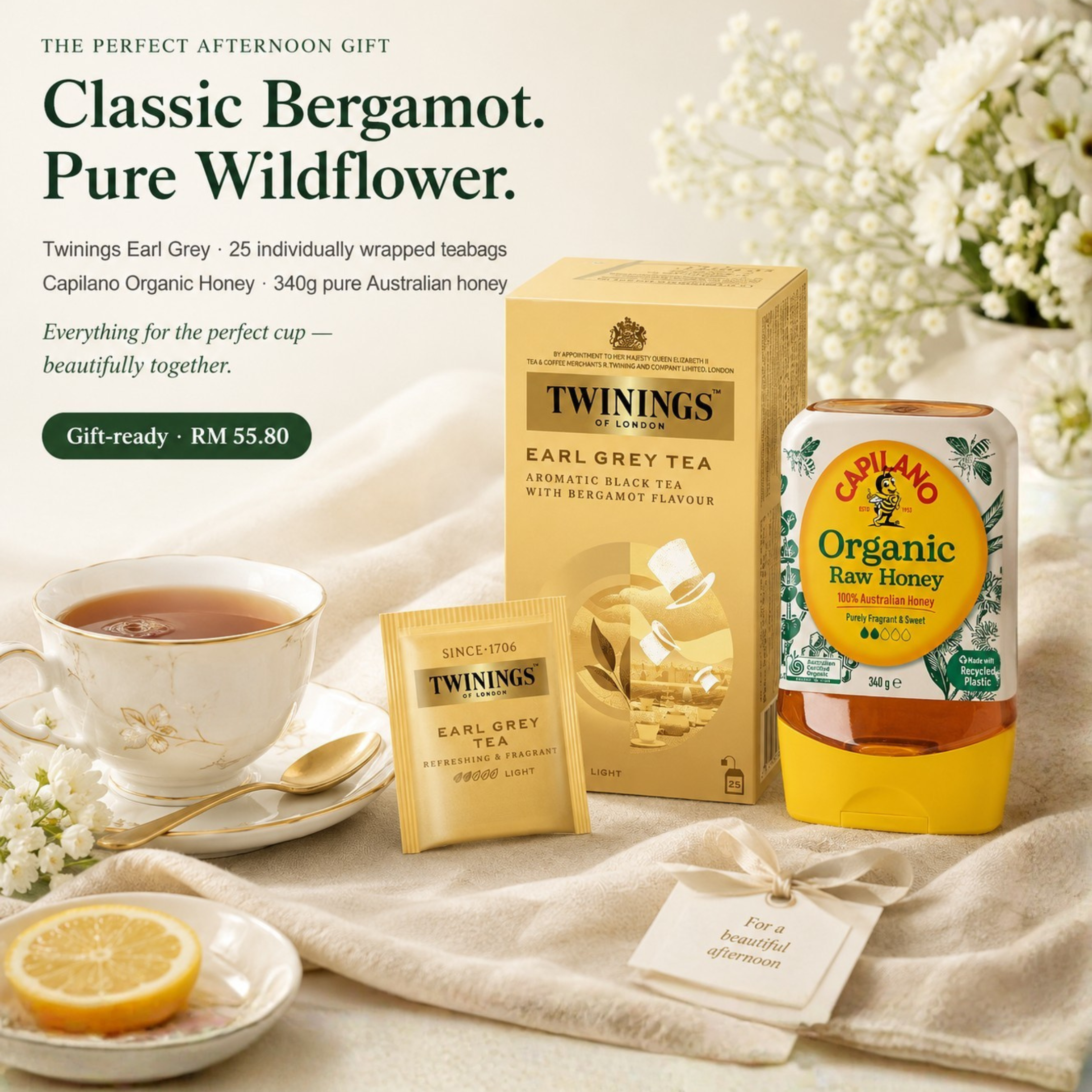 The Golden Earl Grey Set — Twinings Earl Grey 25s + Capilano Organic Honey 340g