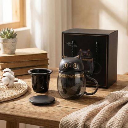 🏛️ The British Museum 🐈‍⬛ Parisian Black Cat Glass Tea Mug (390ml)