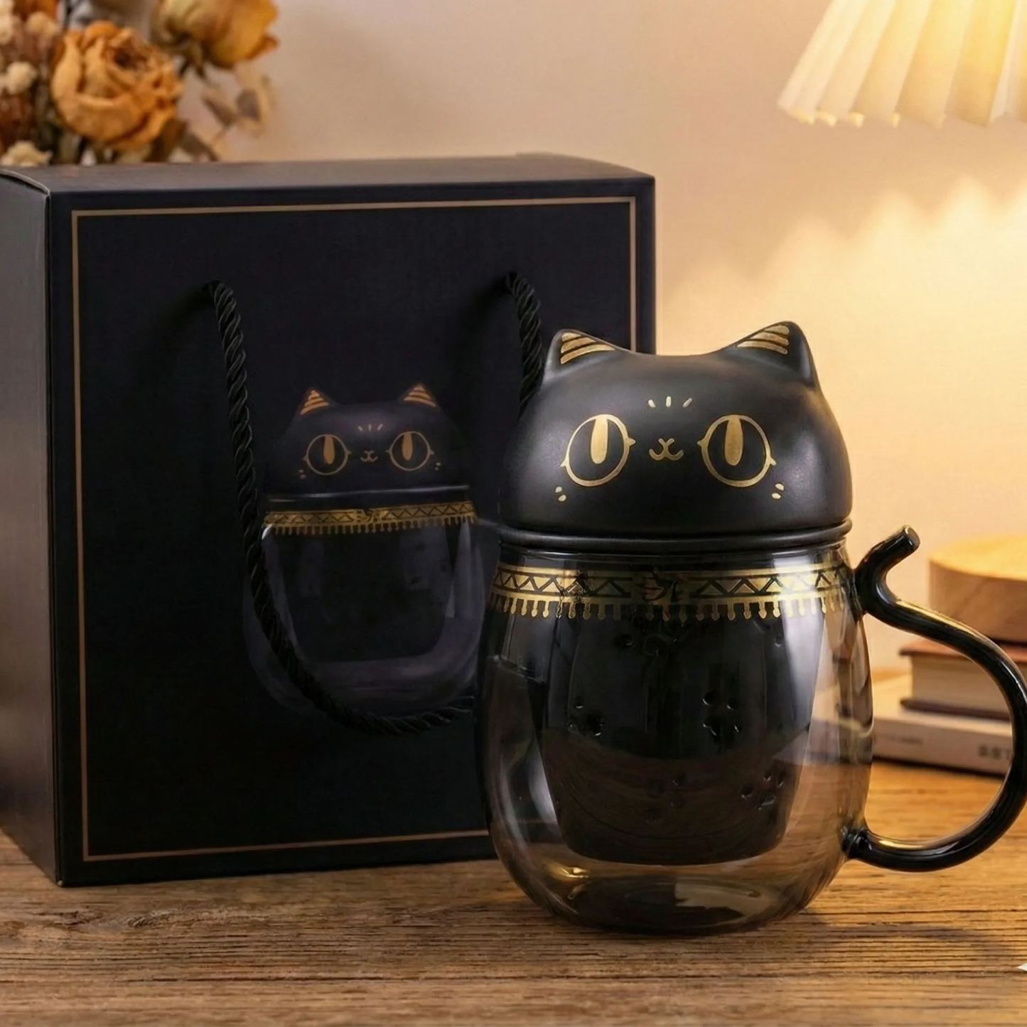 🏛️ The British Museum 🐈‍⬛ Parisian Black Cat Glass Tea Mug (390ml)