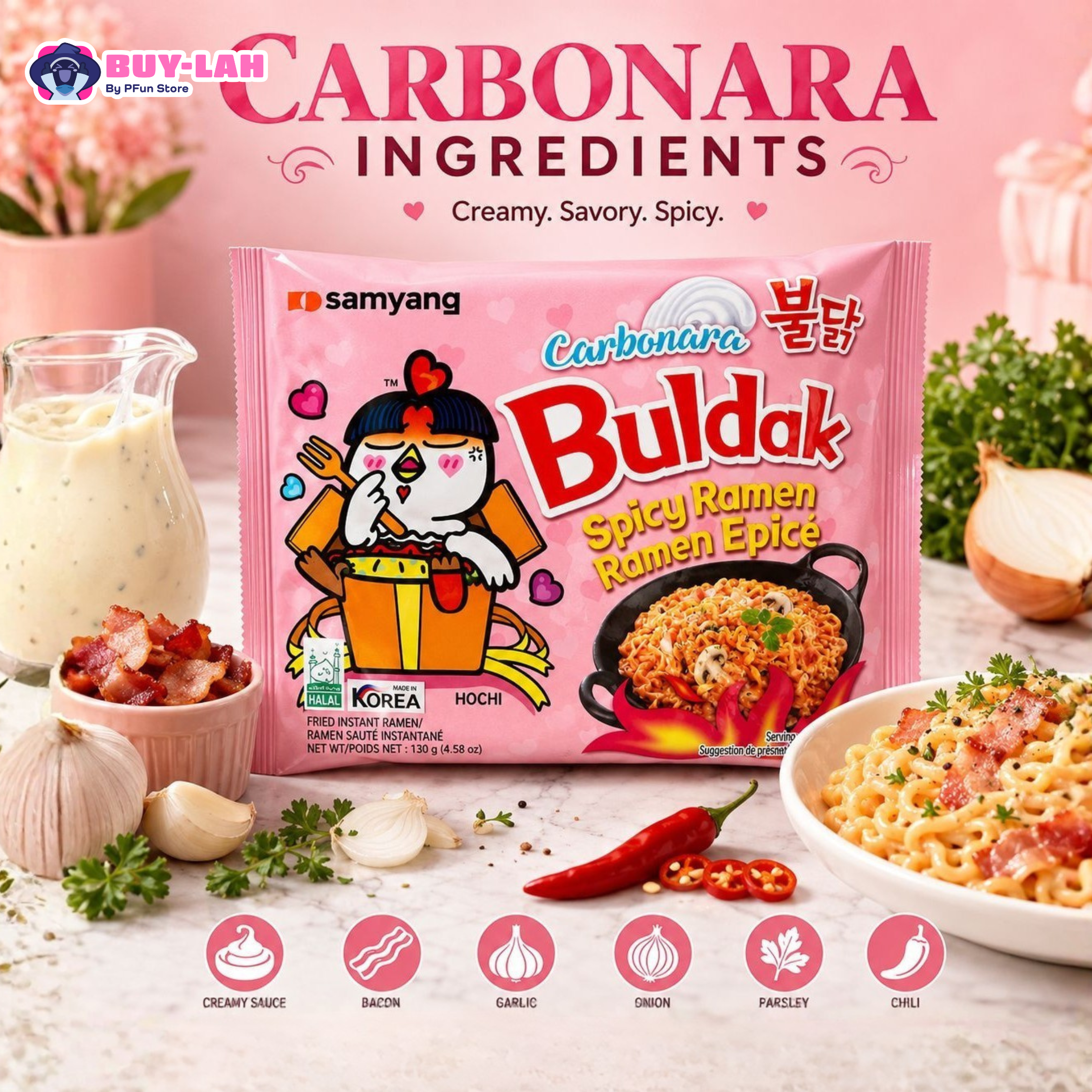  Samyang Buldak Carbonara Spicy Ramen — 1 Pack (Single) 130g | Halal
