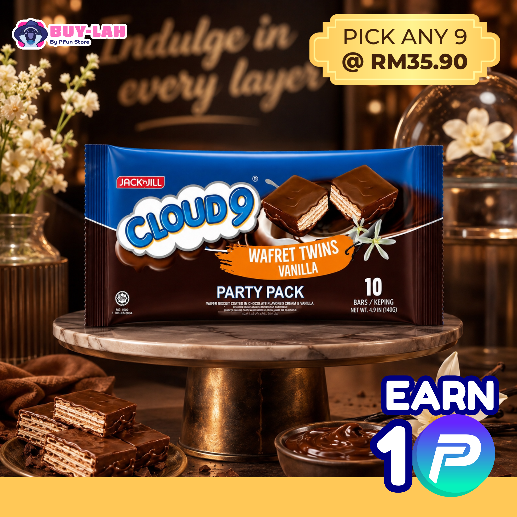 Jack 'n Jill Cloud 9 Wafret Twins Vanilla Party Pack — 10 Bars 140g