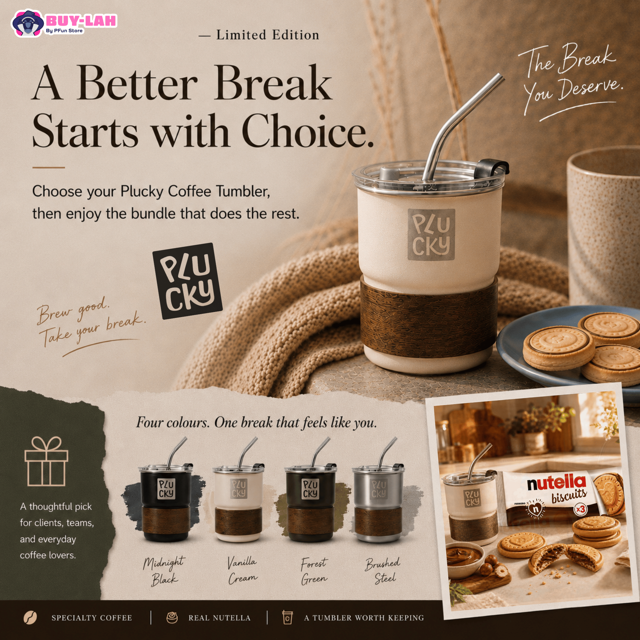 JWC Cozy Break Bundle — Free Shipping (1x JWC Drip Coffee + 6× Nutella Biscuits + 1×Pucky  Coffee Tumbler)