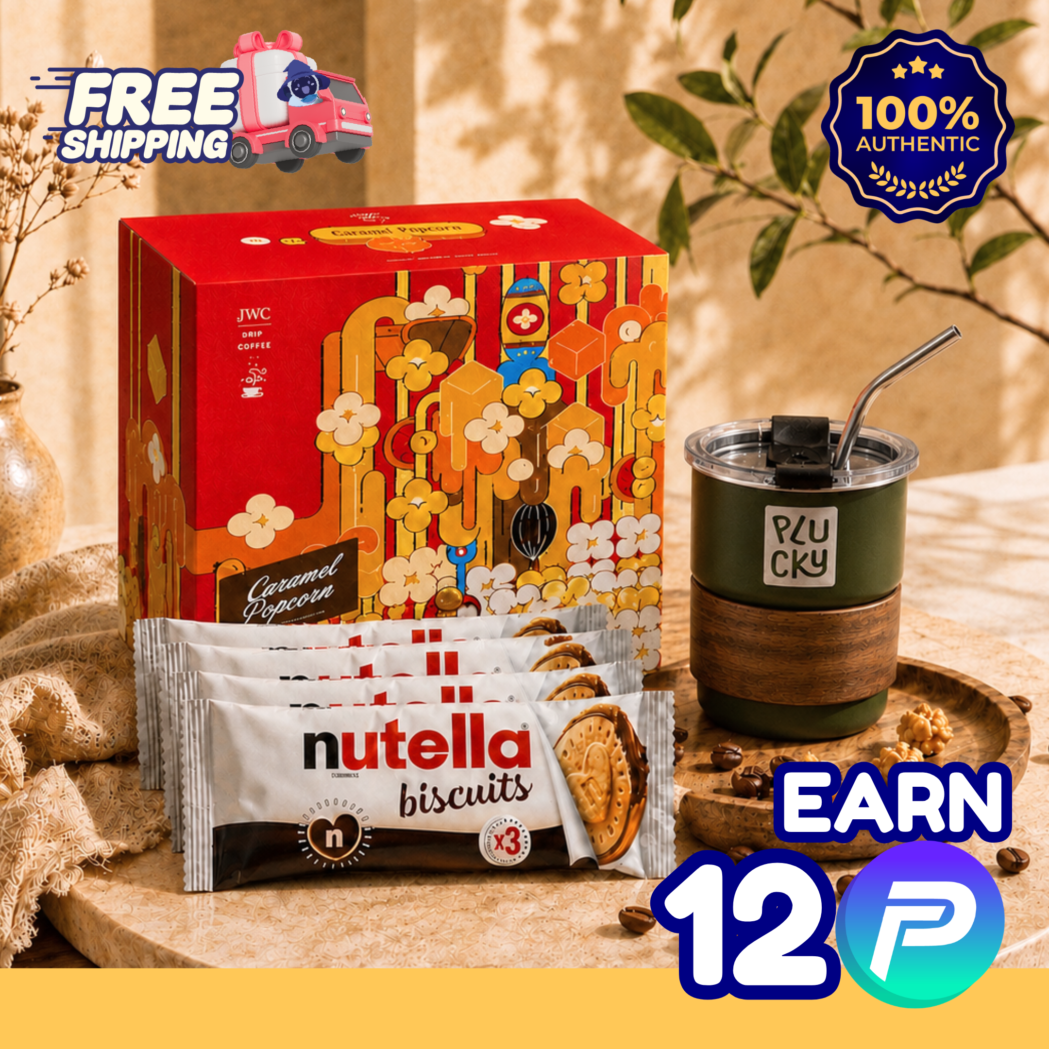 JWC Cozy Break Bundle — Free Shipping (1x JWC Drip Coffee + 6× Nutella Biscuits + 1×Pucky  Coffee Tumbler)