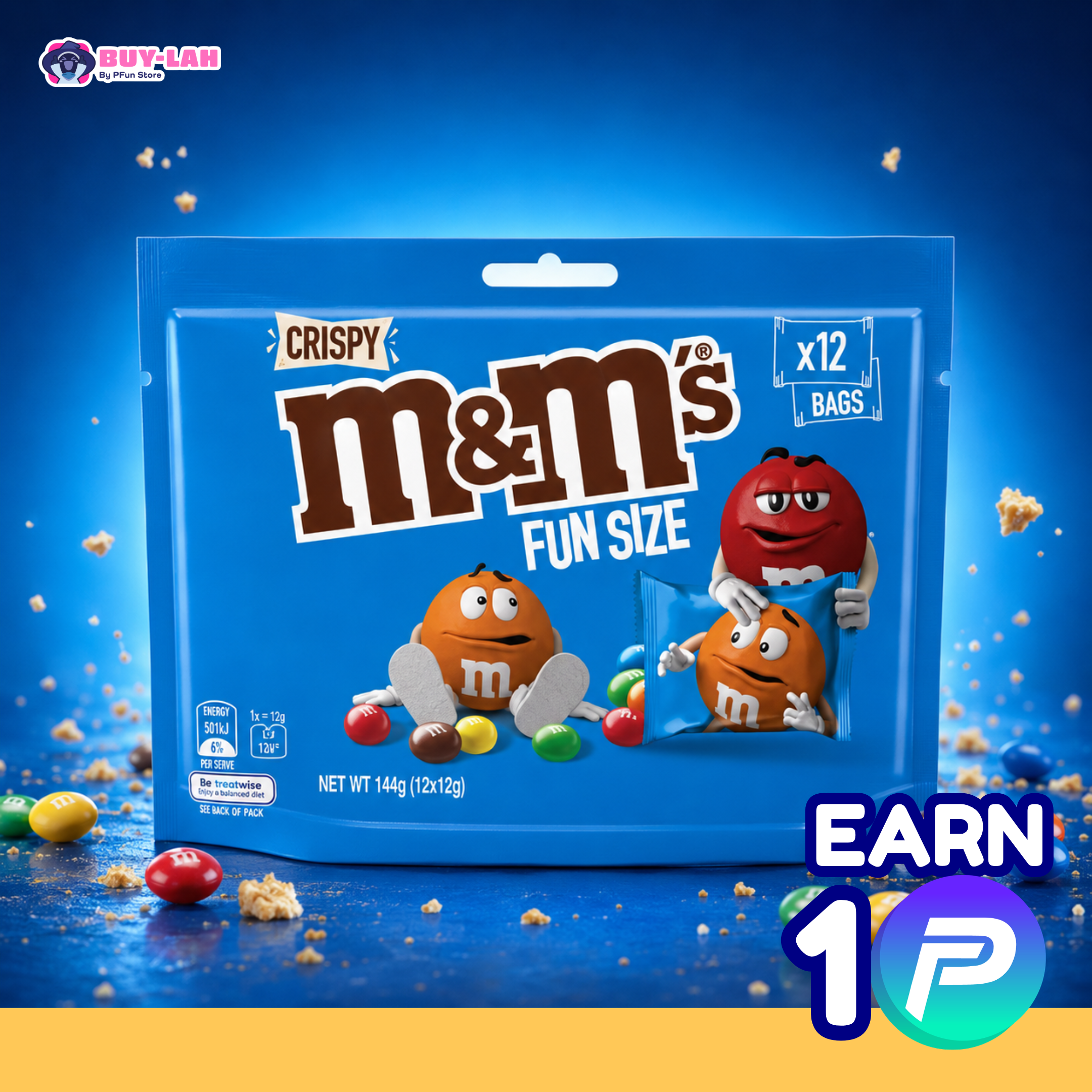  M&M's Crispy Fun Size Multipack — 12 Bags (12×12g)