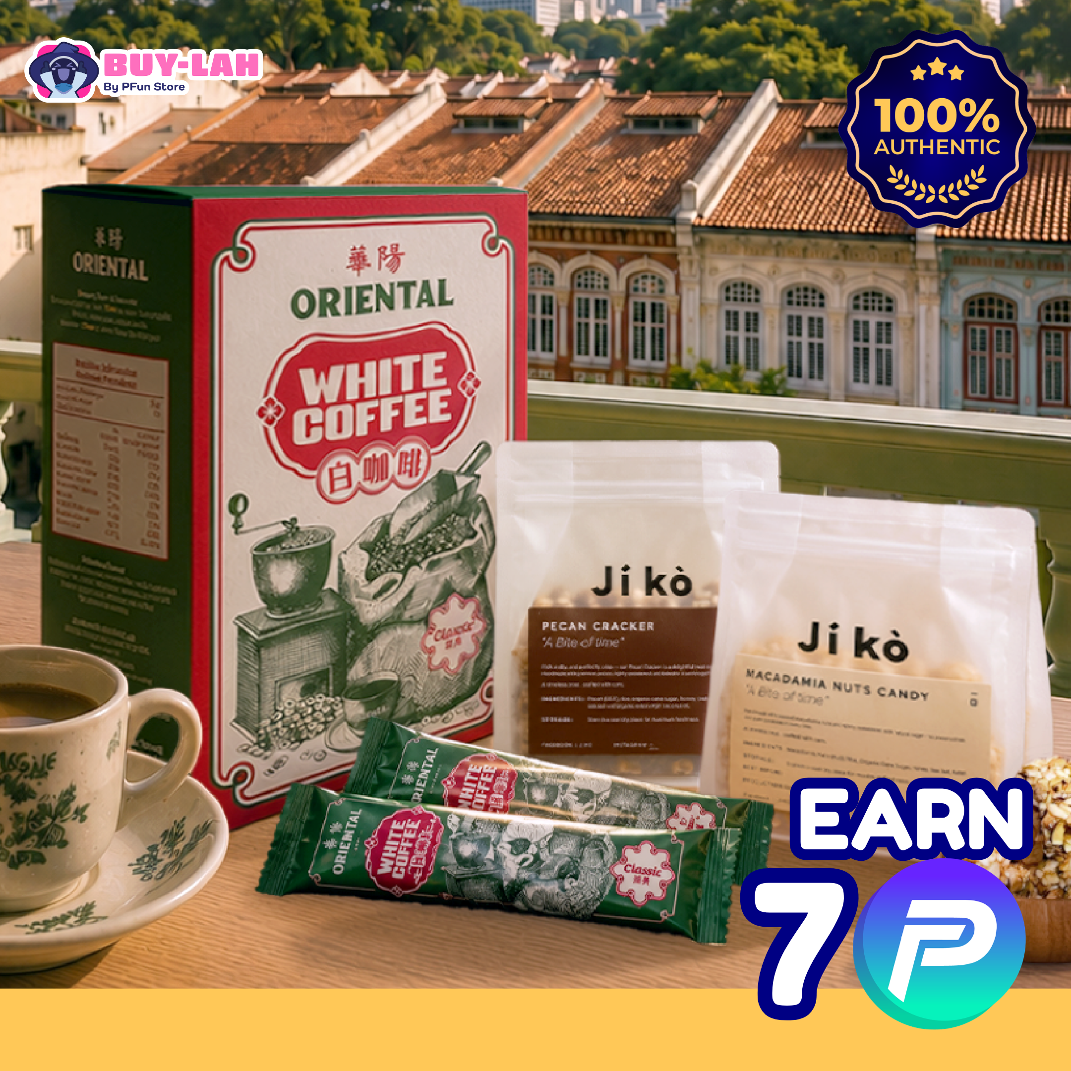 Oriental White Coffee Classic + Jǐ kò Snack Bundle — 1 Box Coffee + 2 Jǐ kò handcrafted nut snacks