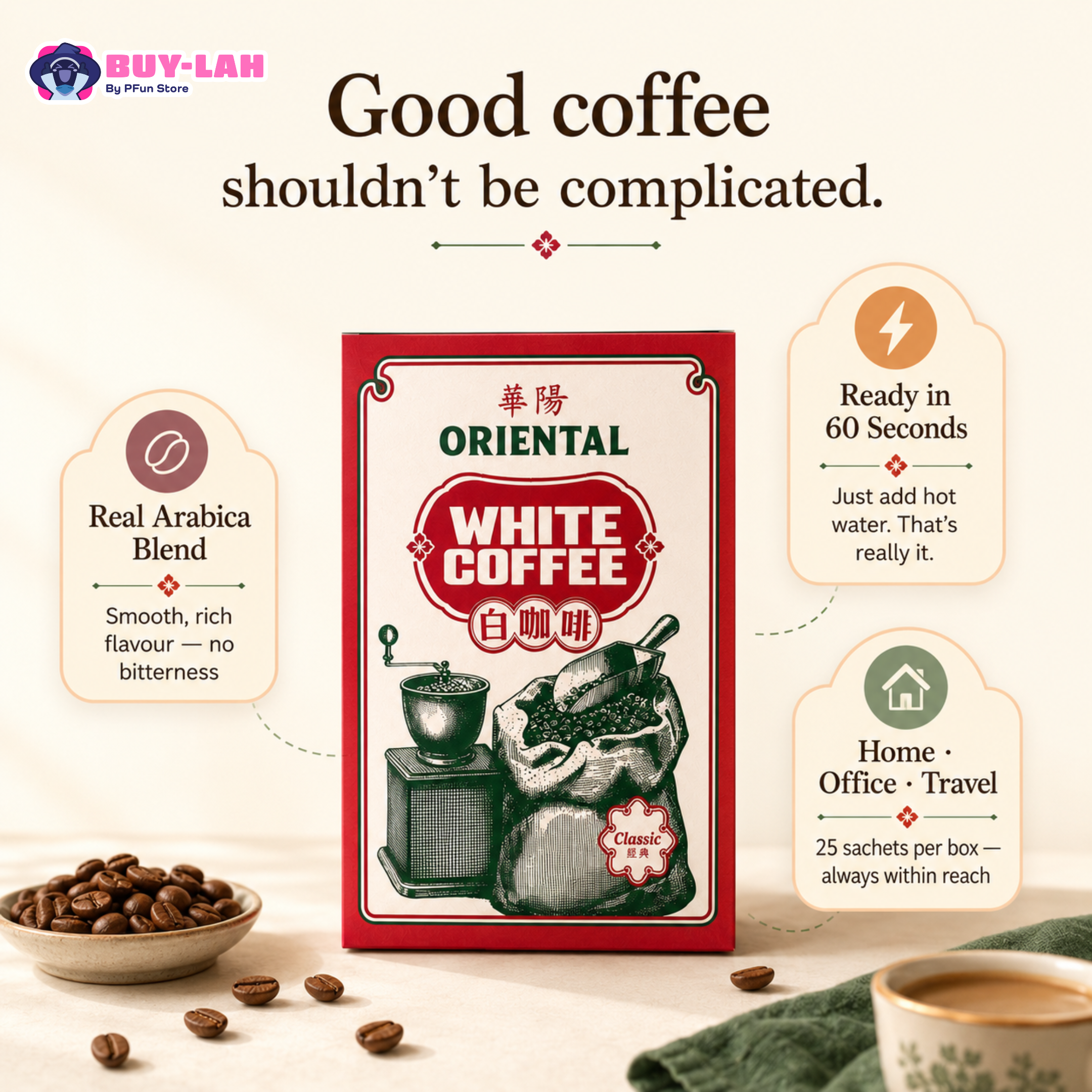 Oriental Kopi Classic White Coffee (25 Sachets) | Buy 2 Bundle RM31.80 (RM15.90/box) — Lowest Price in Malaysia