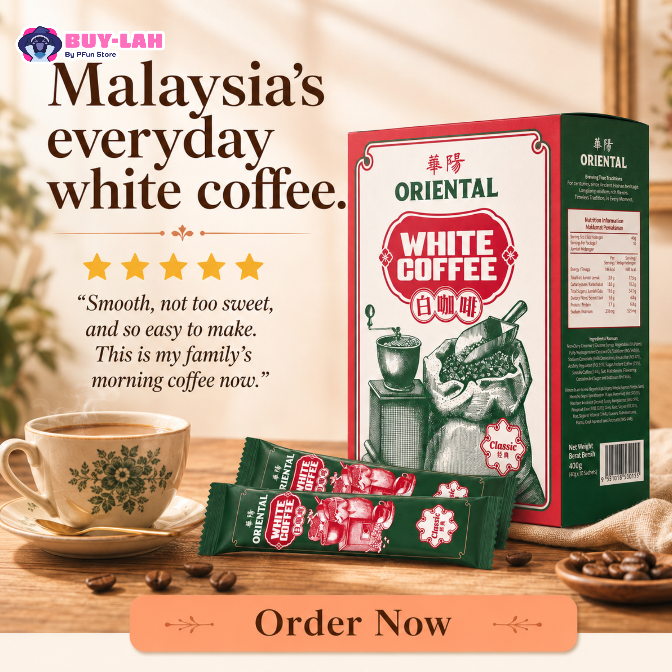 Oriental Kopi Classic White Coffee (25 Sachets) | Buy 2 Bundle RM31.80 (RM15.90/box) — Lowest Price in Malaysia