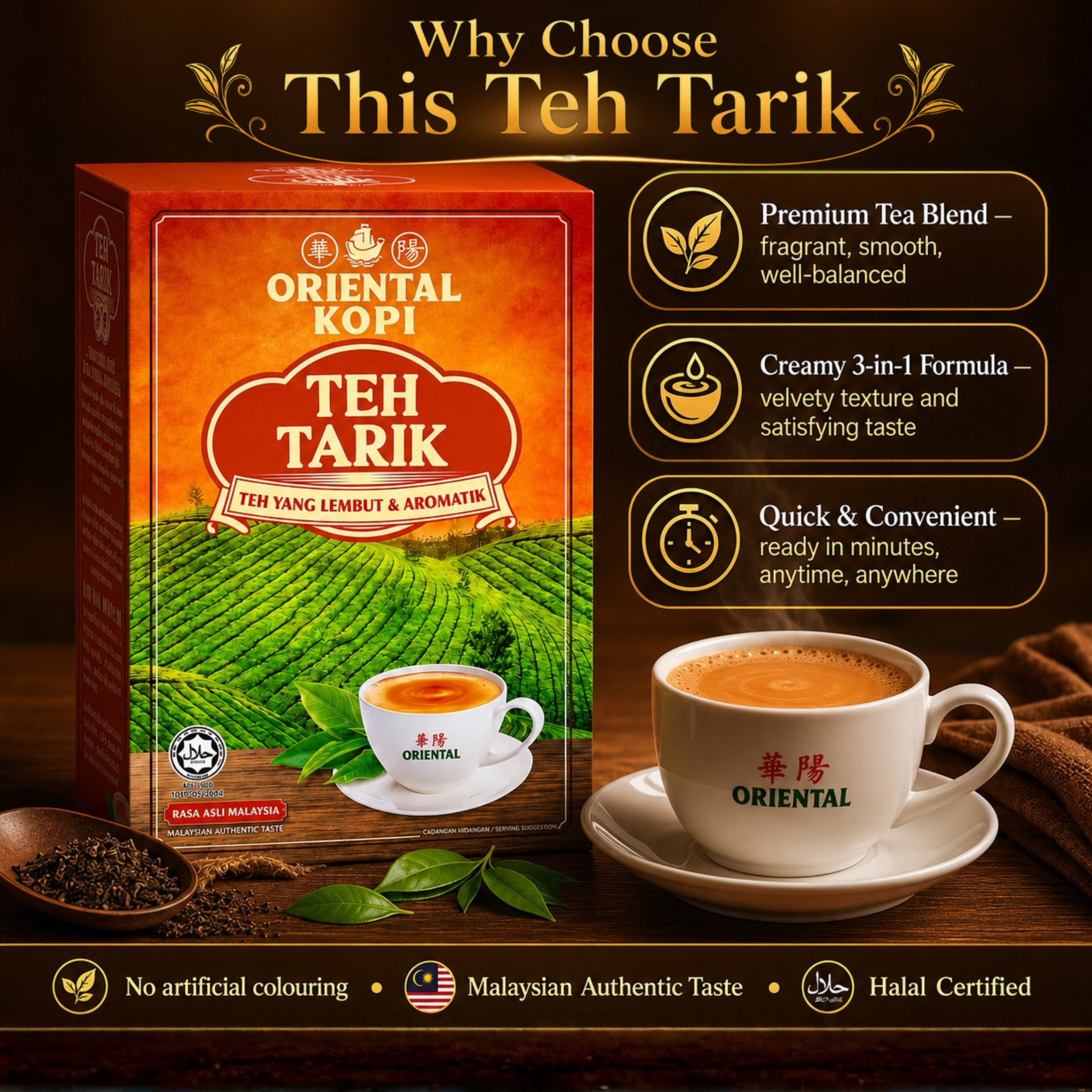 Oriental Teh Tarik 3-in-1 Instant Pulled Milk Tea 400g (10 Sachets)