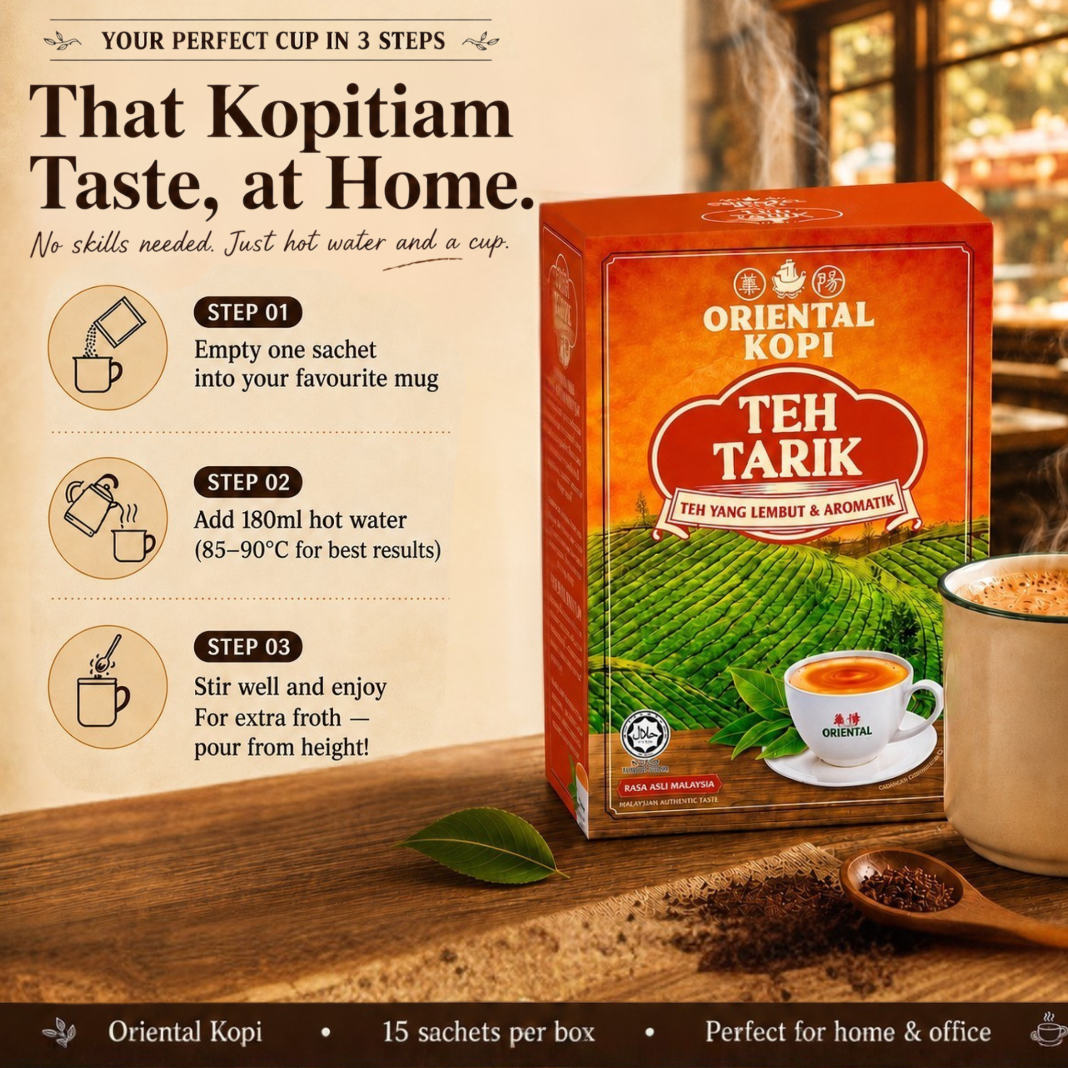 Oriental Teh Tarik 3-in-1 Instant Pulled Milk Tea 400g (10 Sachets)