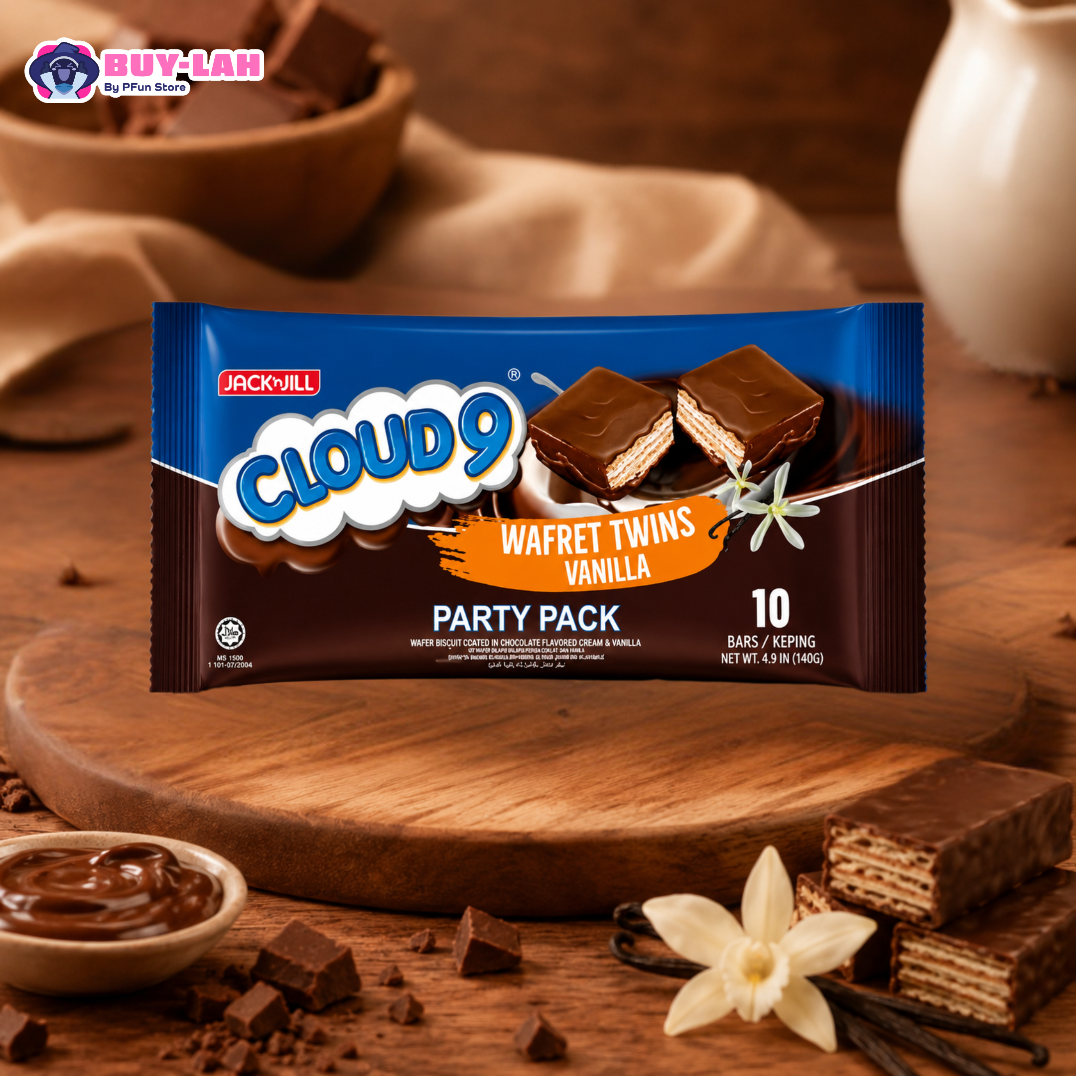 Jack 'n Jill Cloud 9 Wafret Twins Vanilla Party Pack — 10 Bars 140g